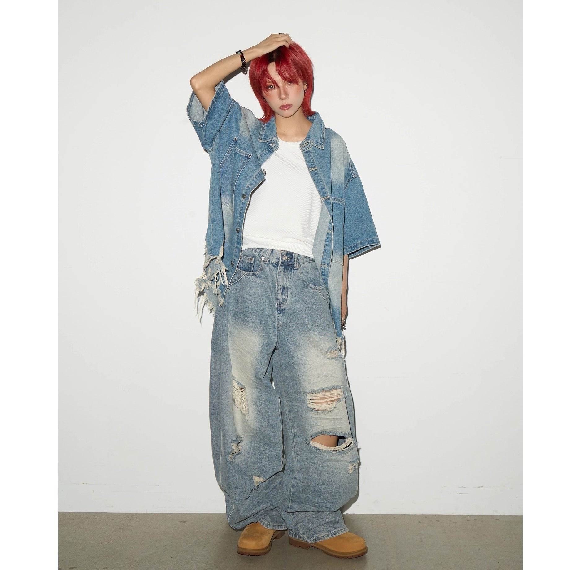 Crushed Cutle Ripped Curve Jeans MN9004