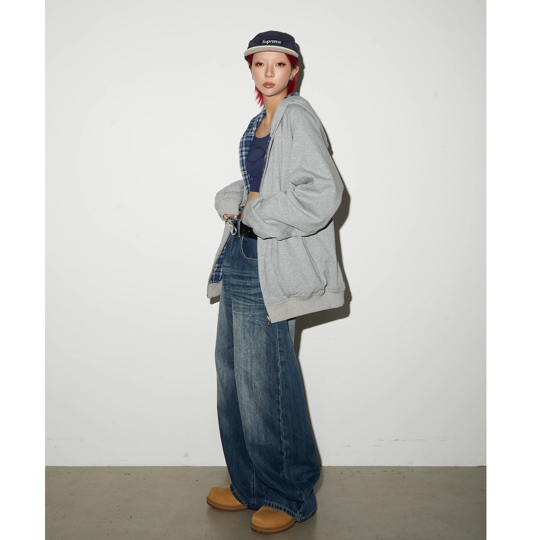Reversible Plaid Hooded Sweat Jacket MN9040