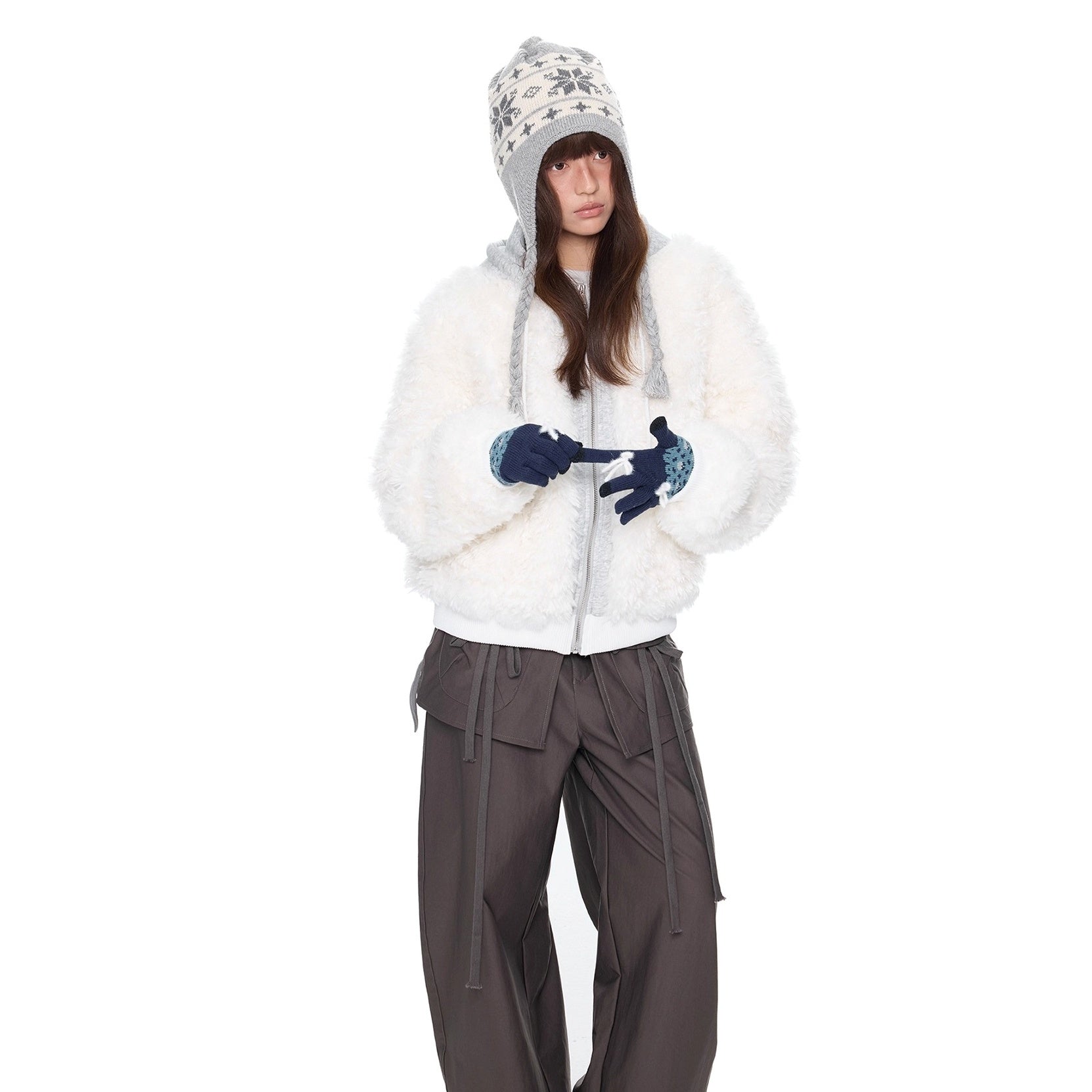 Sweat Hood Patchwork Imitation Fur Parka EZ266