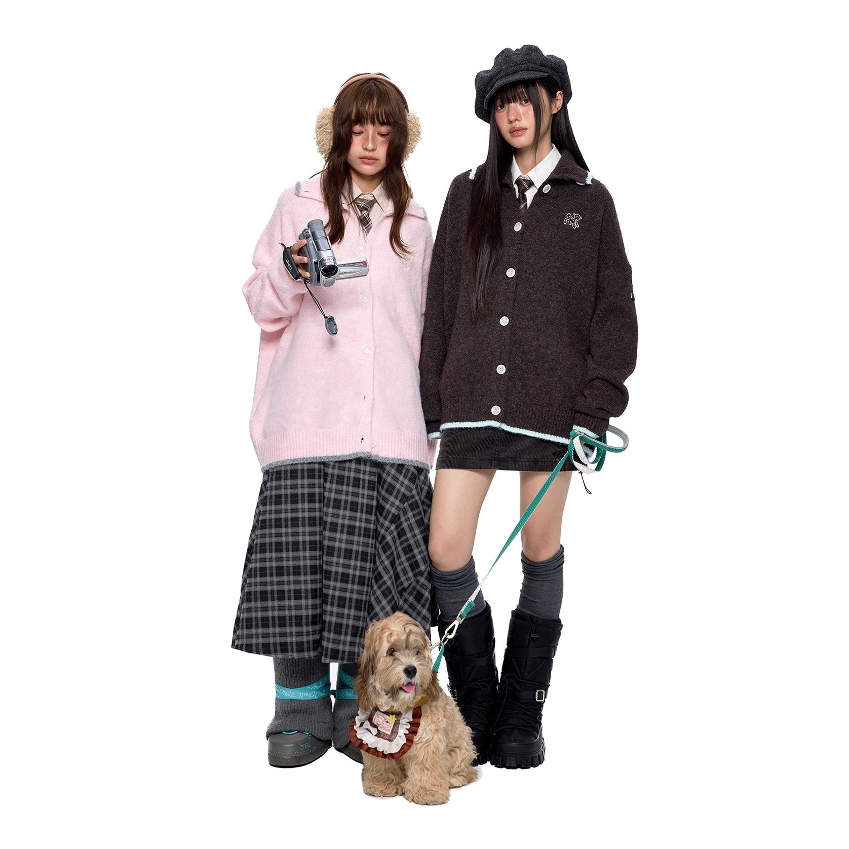 Puppy Embroidered Lapel Knit Cardigan EZ258