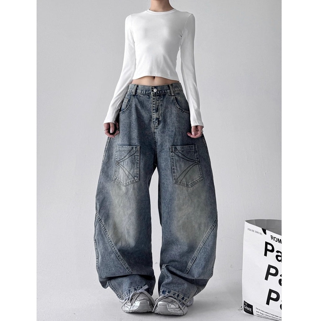 Graffiti Back Print Loose Curve Jeans MW10228