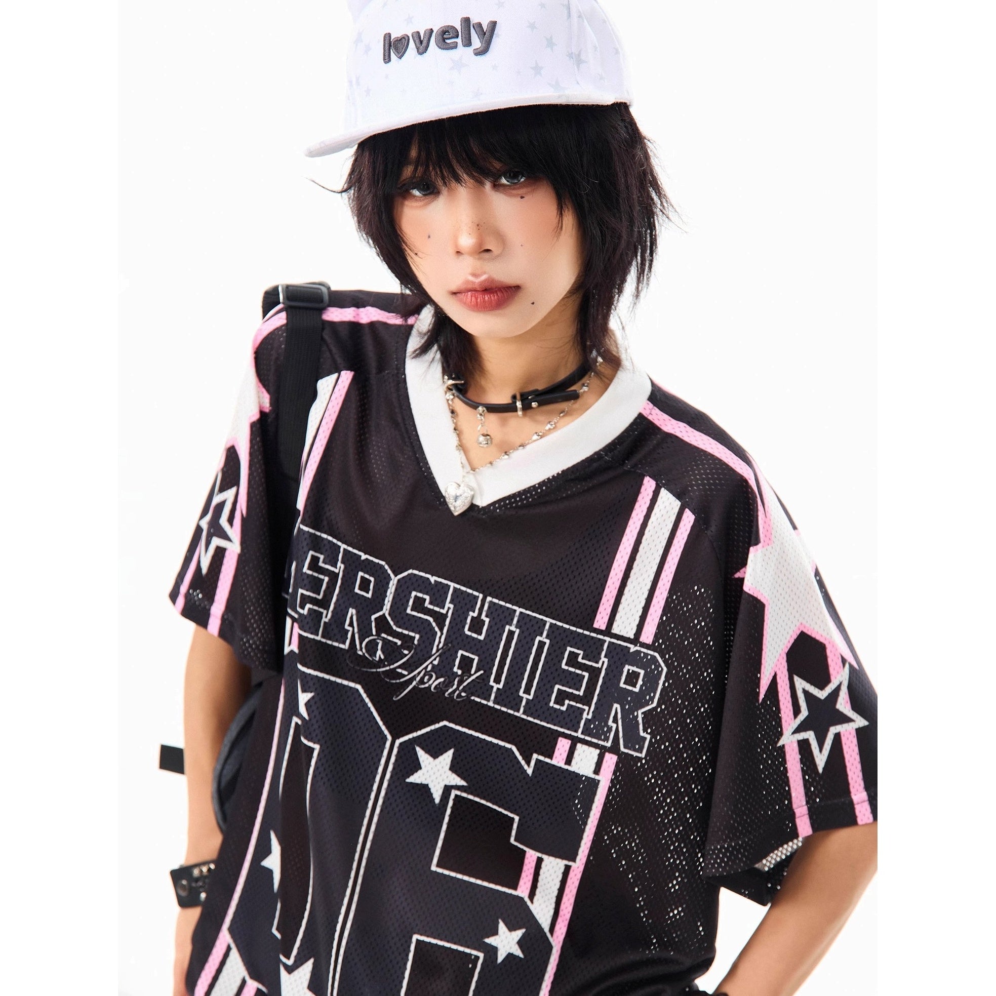 V-neck Mesh Star T-shirt MW10167