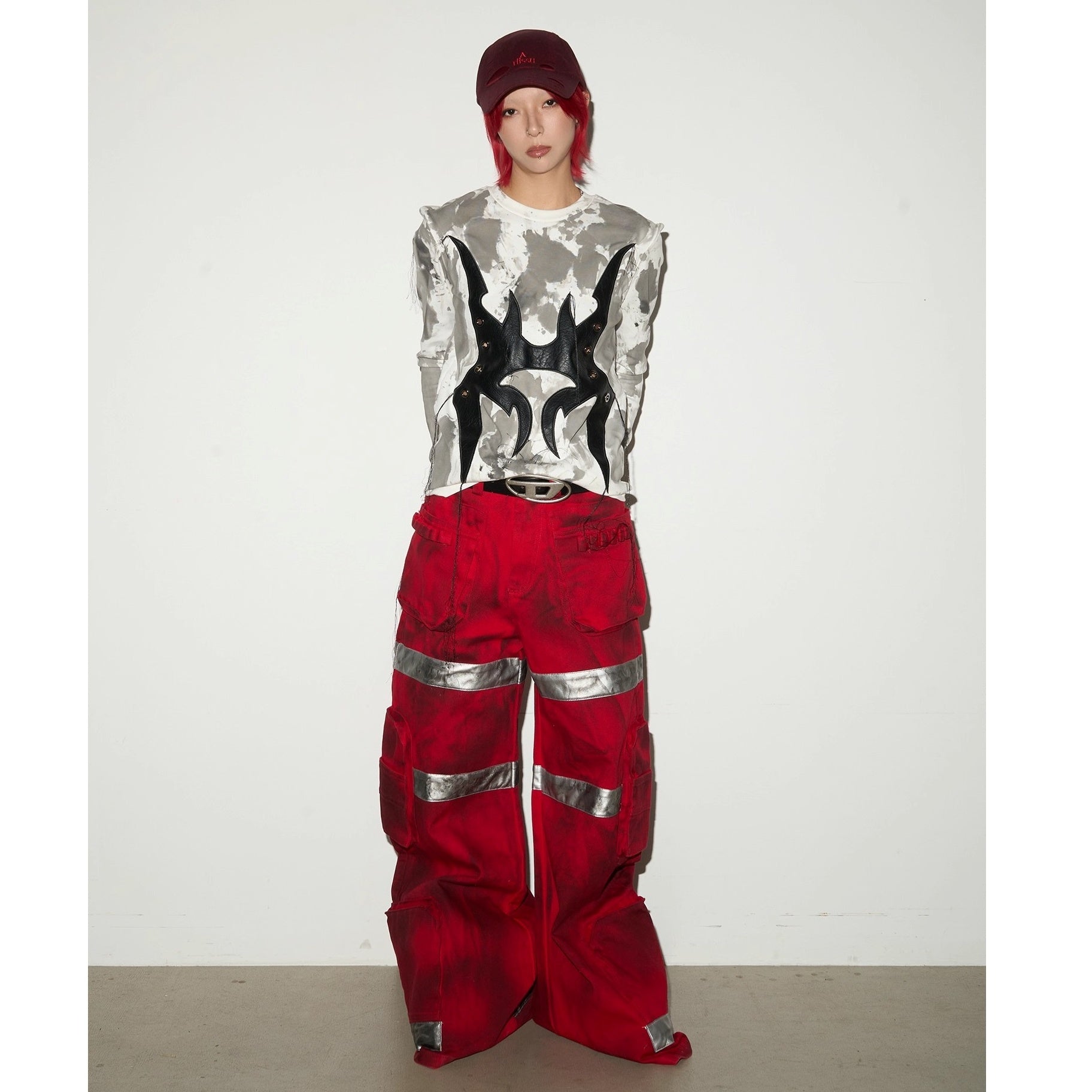 Dark Stained Dyeing Color-blocked Wide Fire Pants MN9029