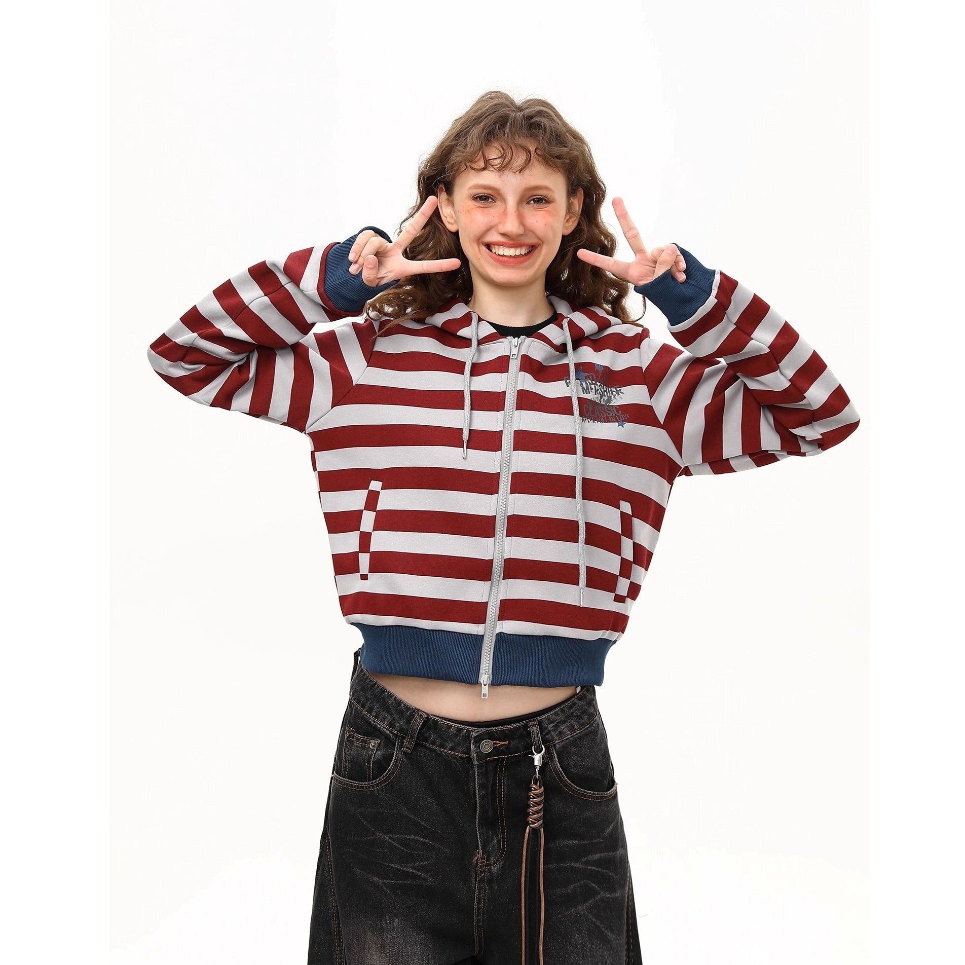 Retro Border Cropped Hooded Sweat Jacket MW10260