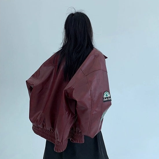 Vintage PU Leather Loose Embroidered Jacket OS2028