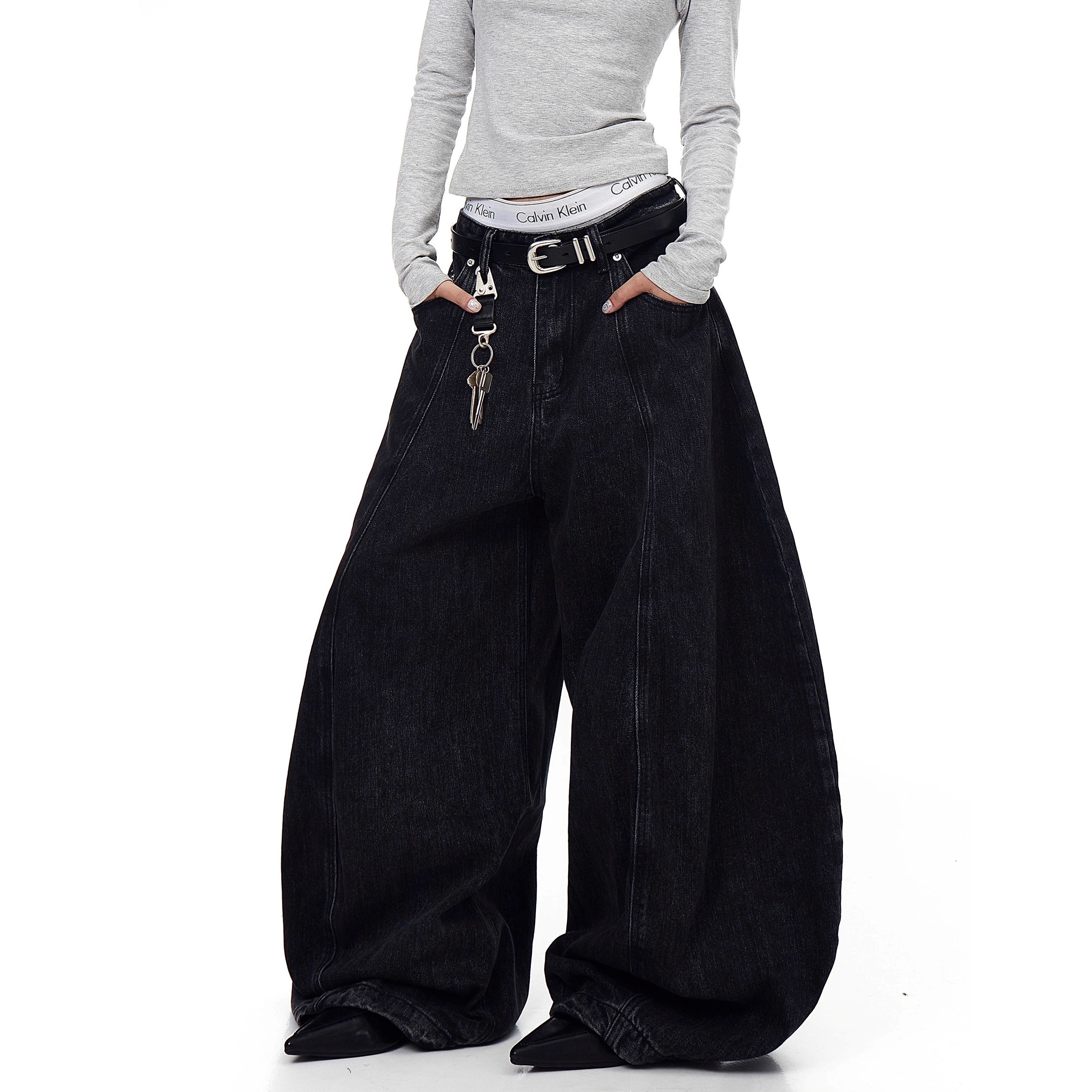 Curve Blade Design Wide-leg Jeans BK7052