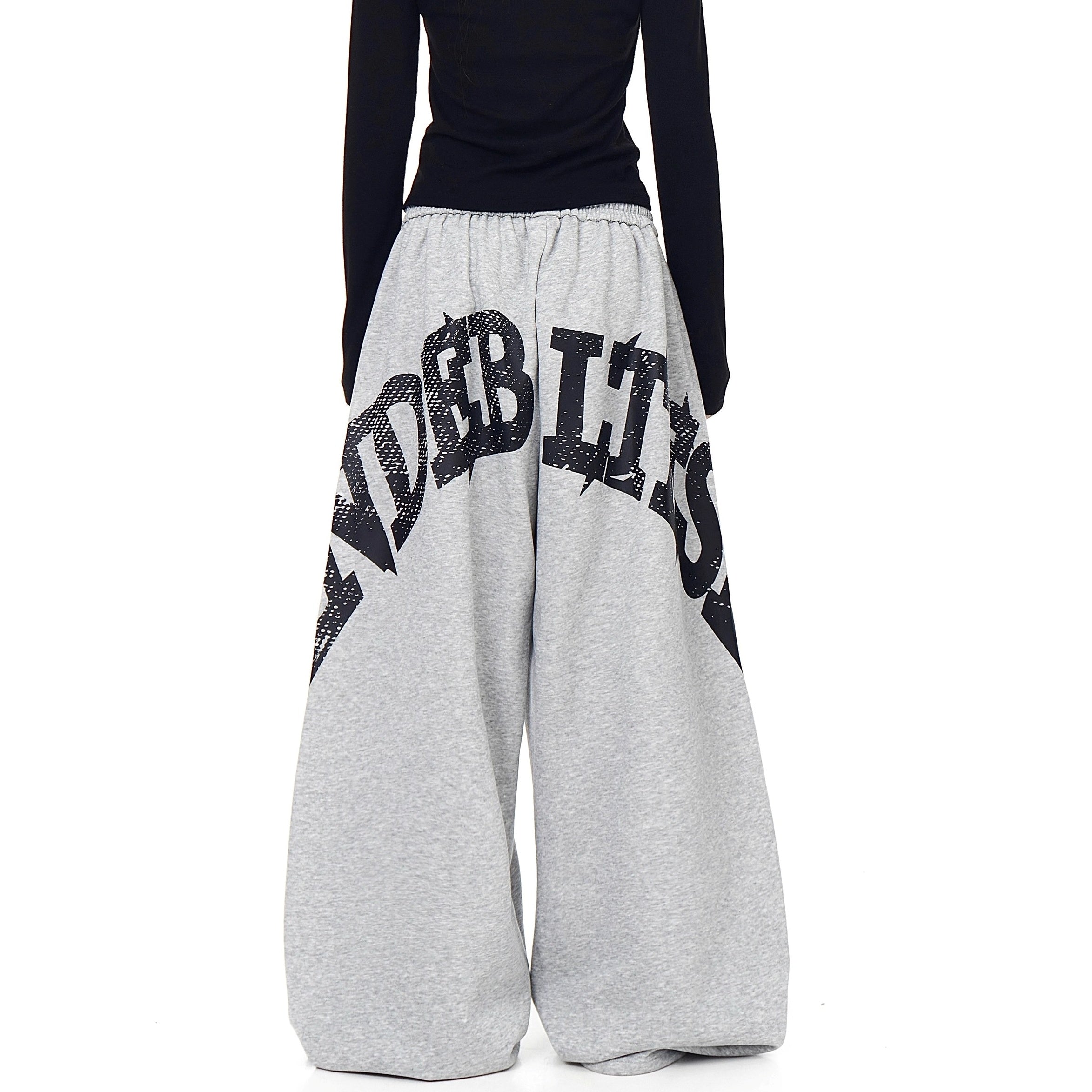 Letter Print Drawstring Scimitar Sweat Pants BK7042