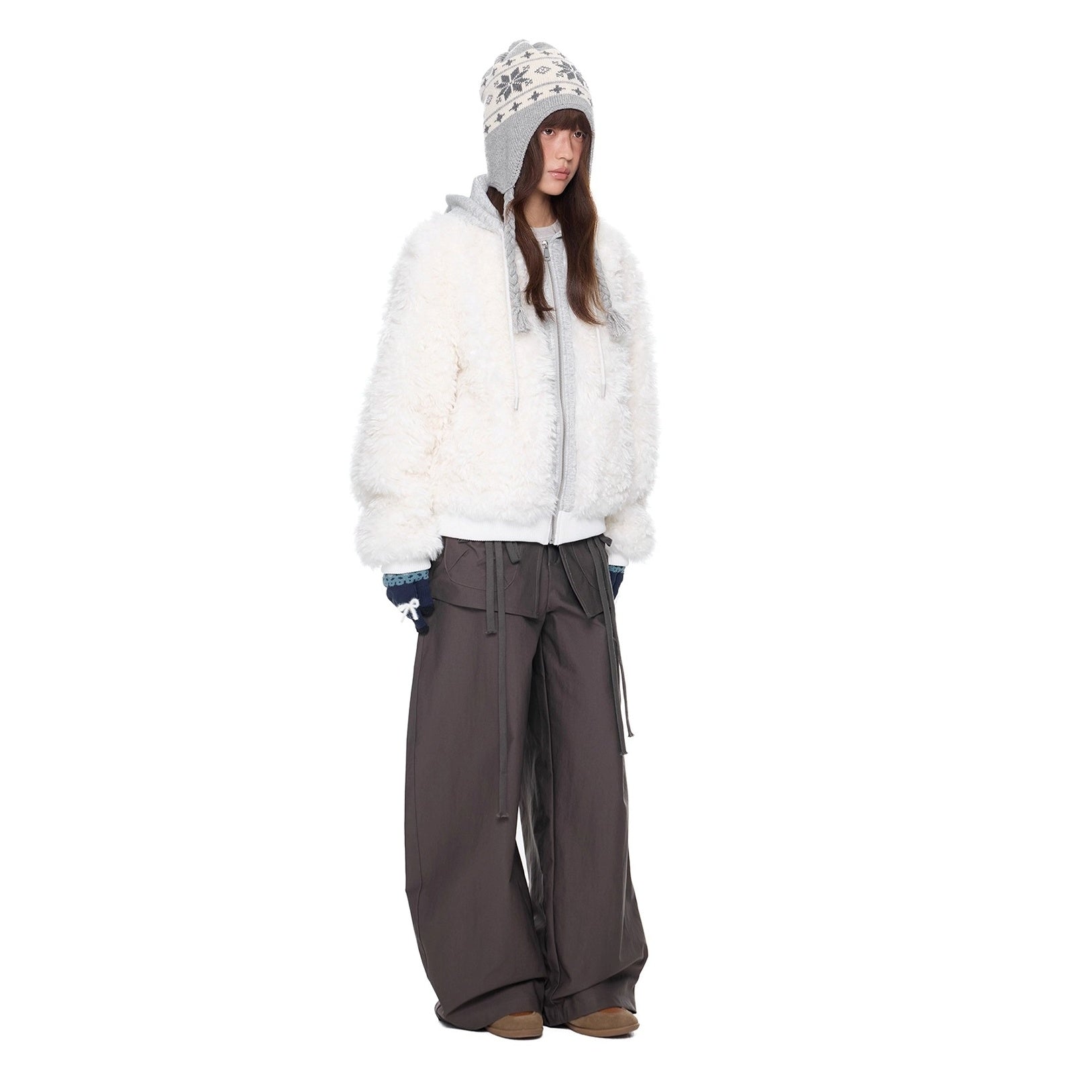 Sweat Hood Patchwork Imitation Fur Parka EZ266