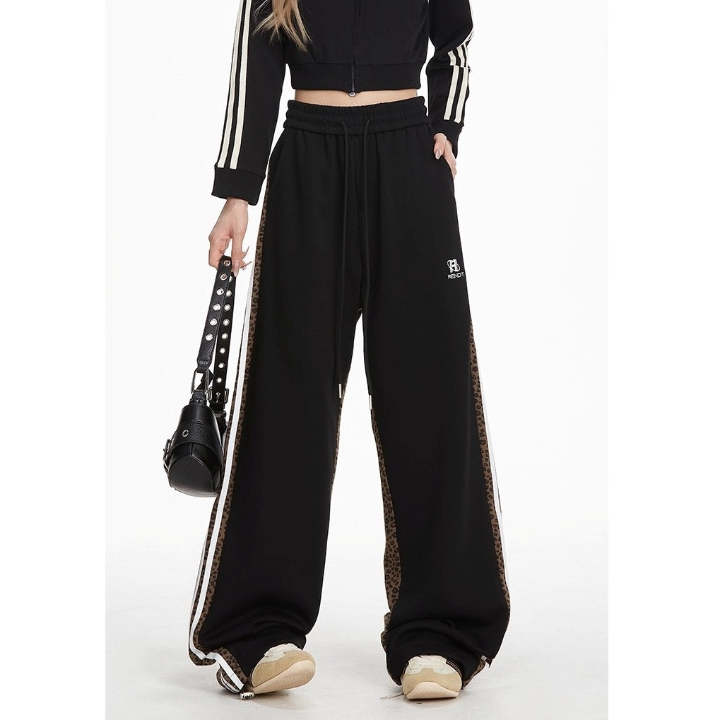 Side Line Leopard Print Panel Sweat Pants MW10280