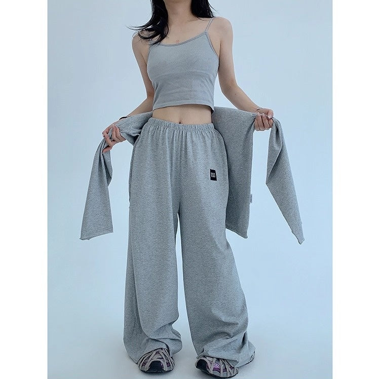 【上下別売り】Tag Design Long-sleeved T-shirt & Loose Casual Pants Set-up OS2033