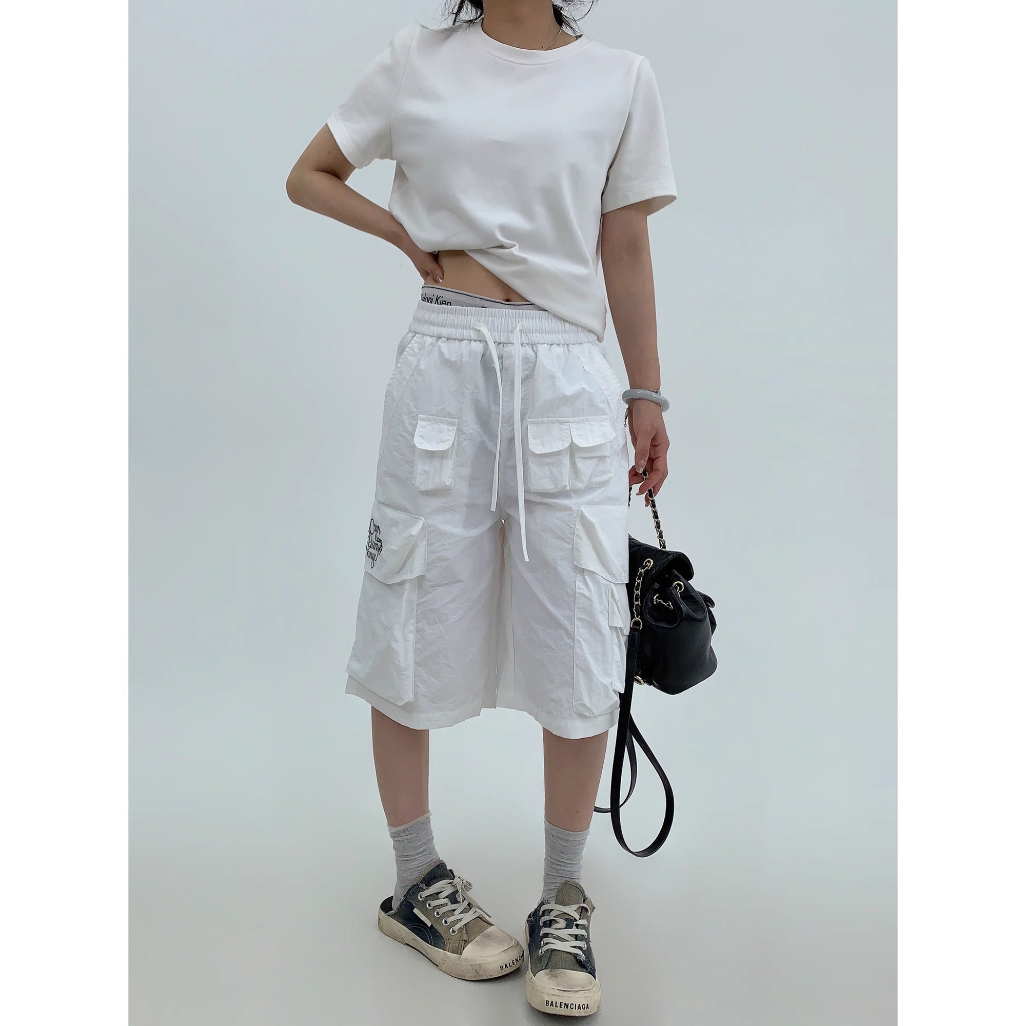Embroidery Loose Half Cargo Pants MW10173