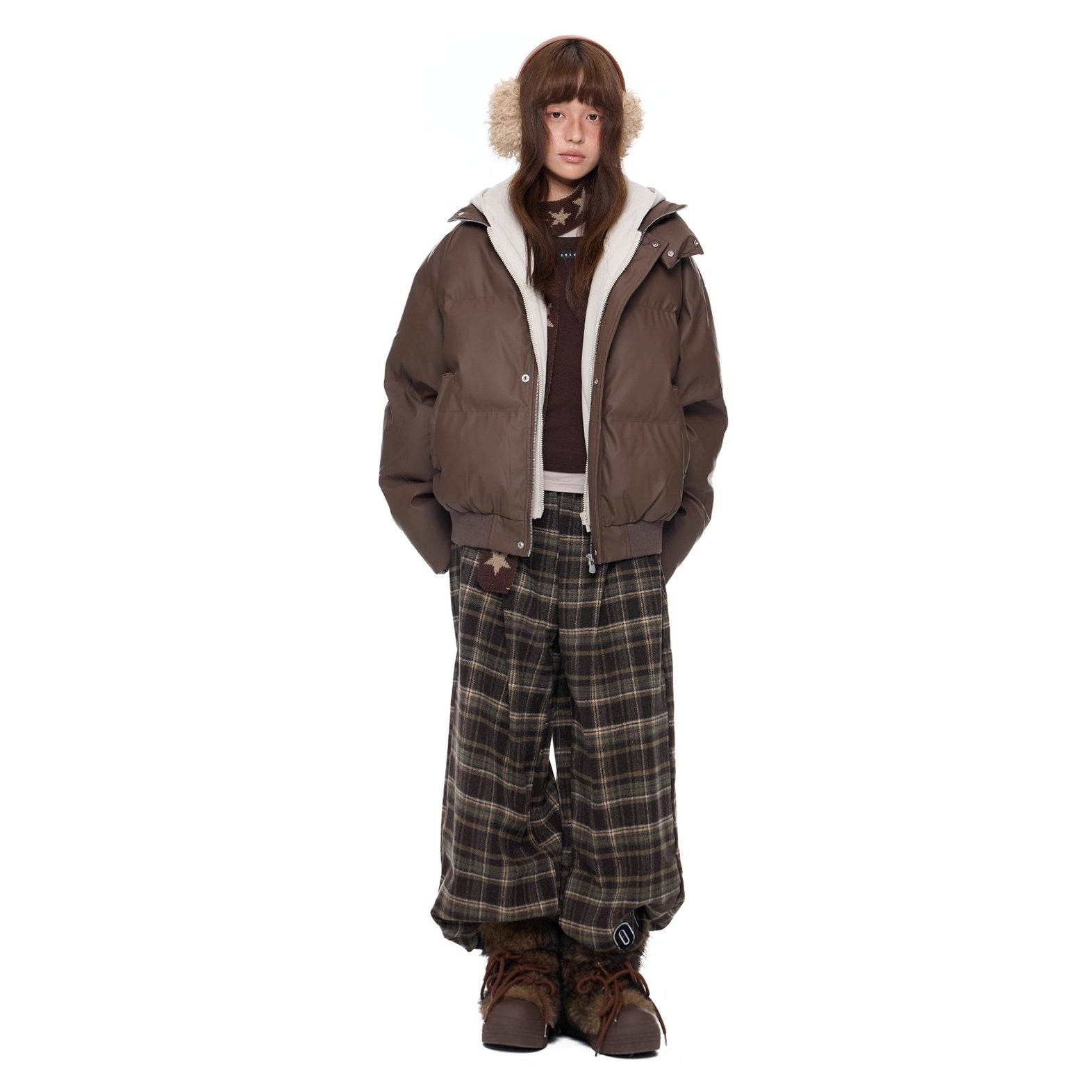 Contrast Color Hooded PU Leather Jacket EZ286