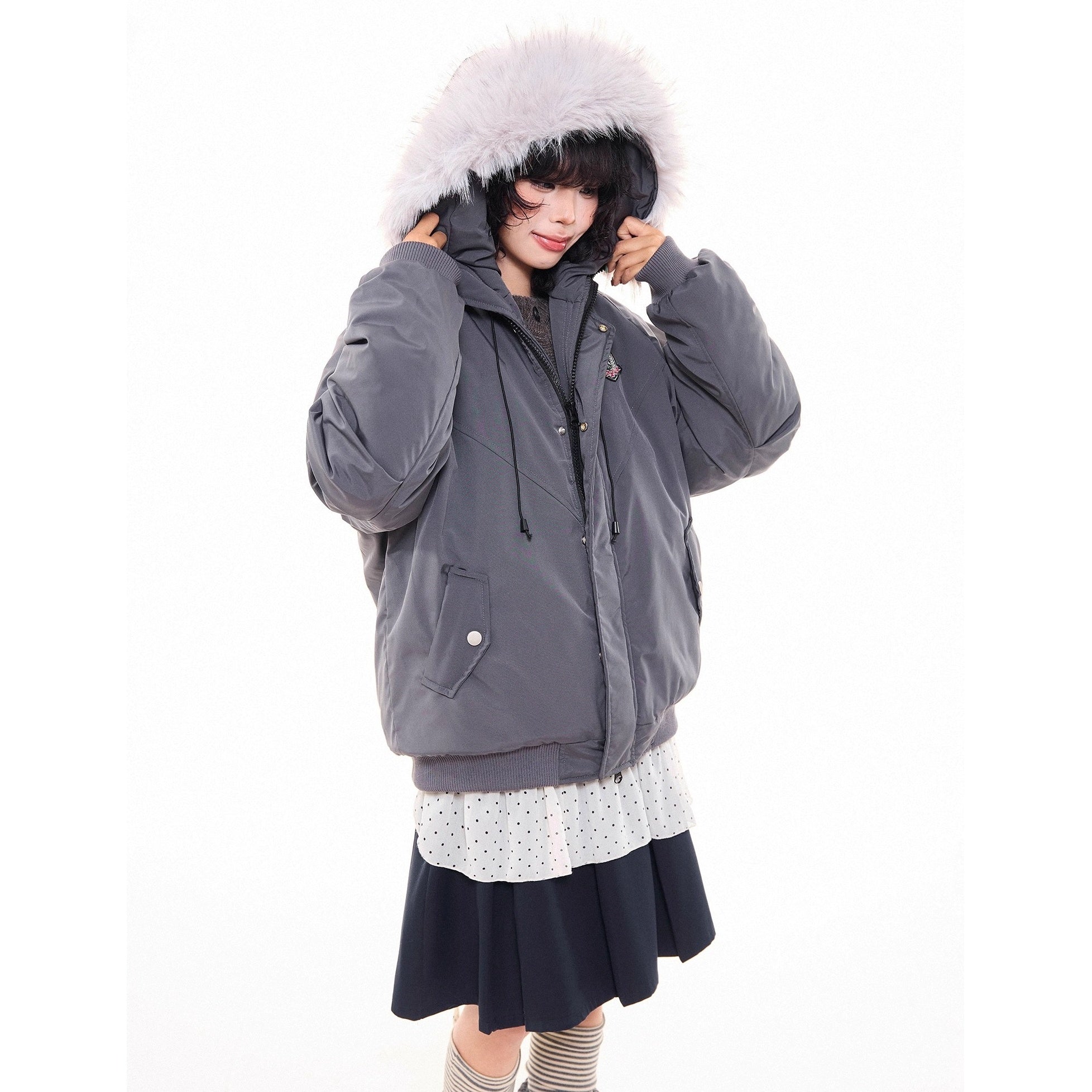 Work Style Fur Collar Hooded Jacket MW10295