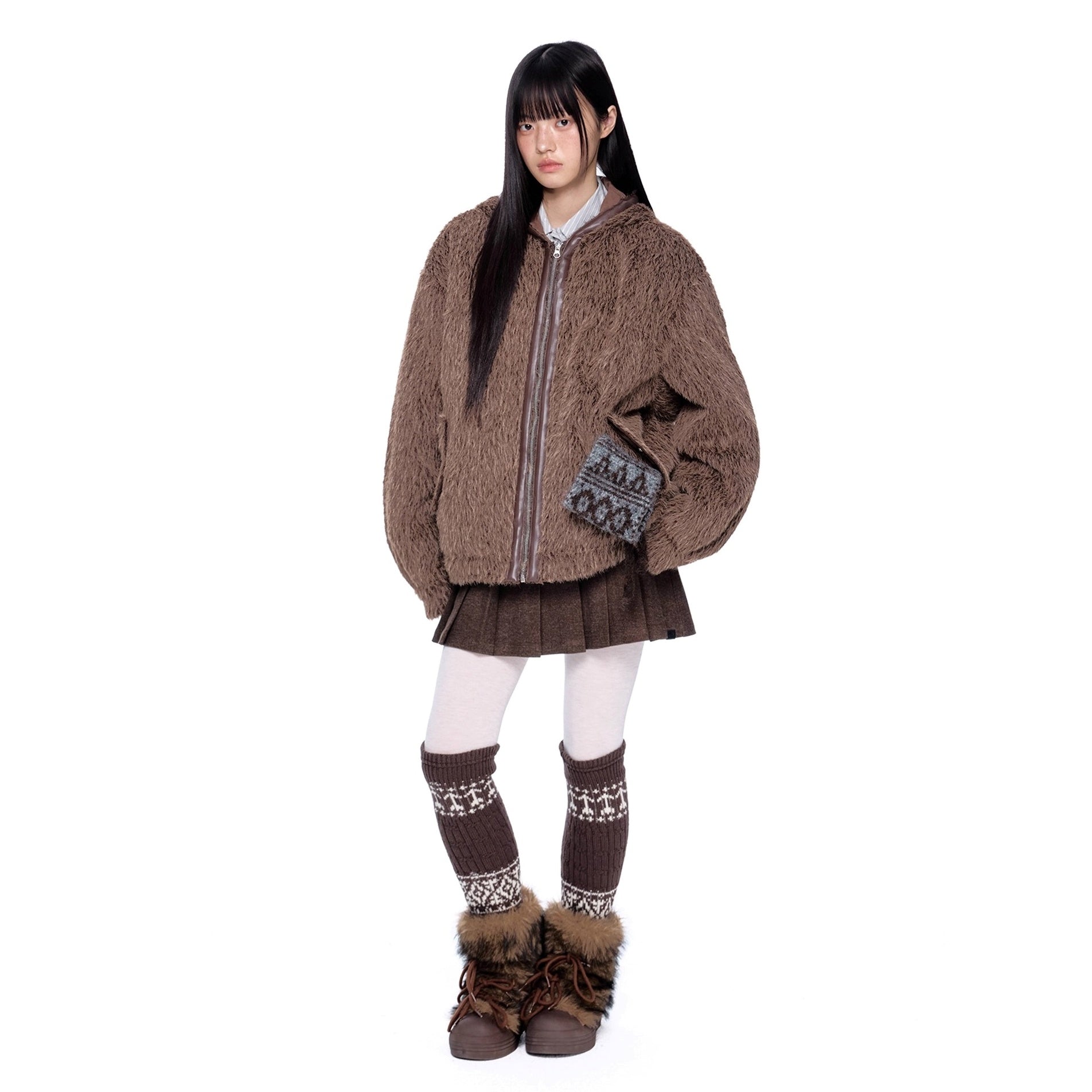 Loose Shaggy Fur Warm Hooded Jacket MY29