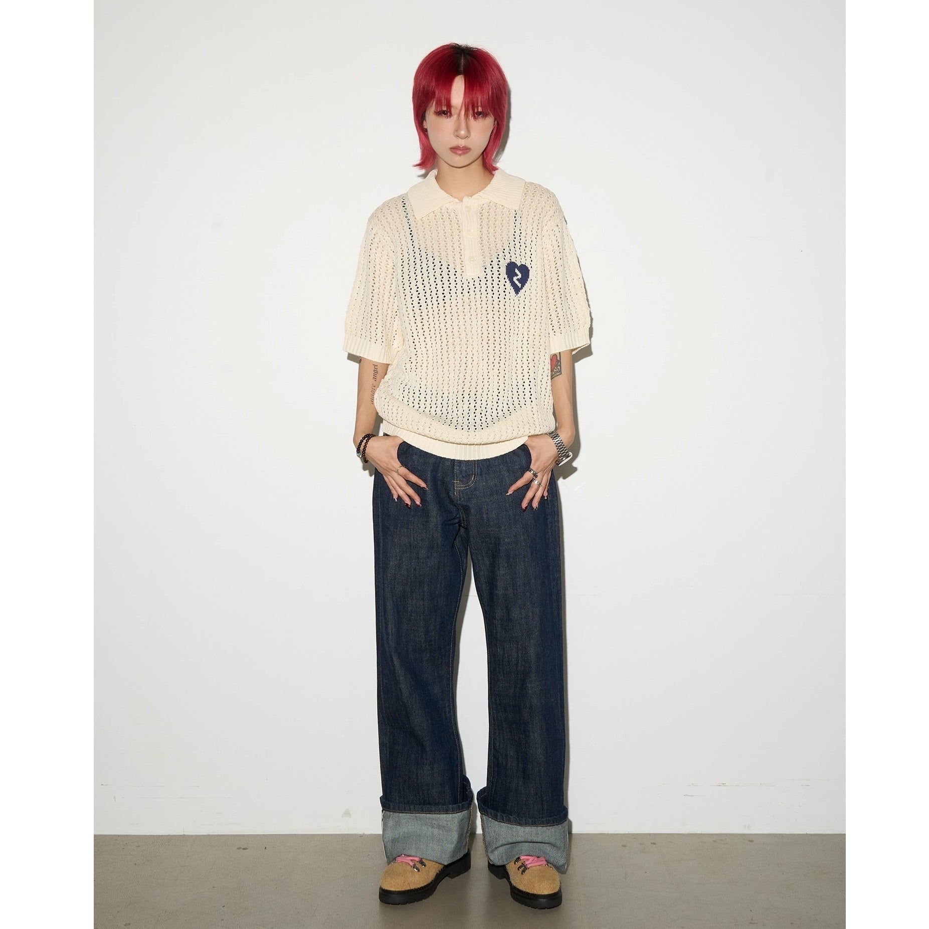 Breathable Cutout Knitting Polo Shirt MN9012