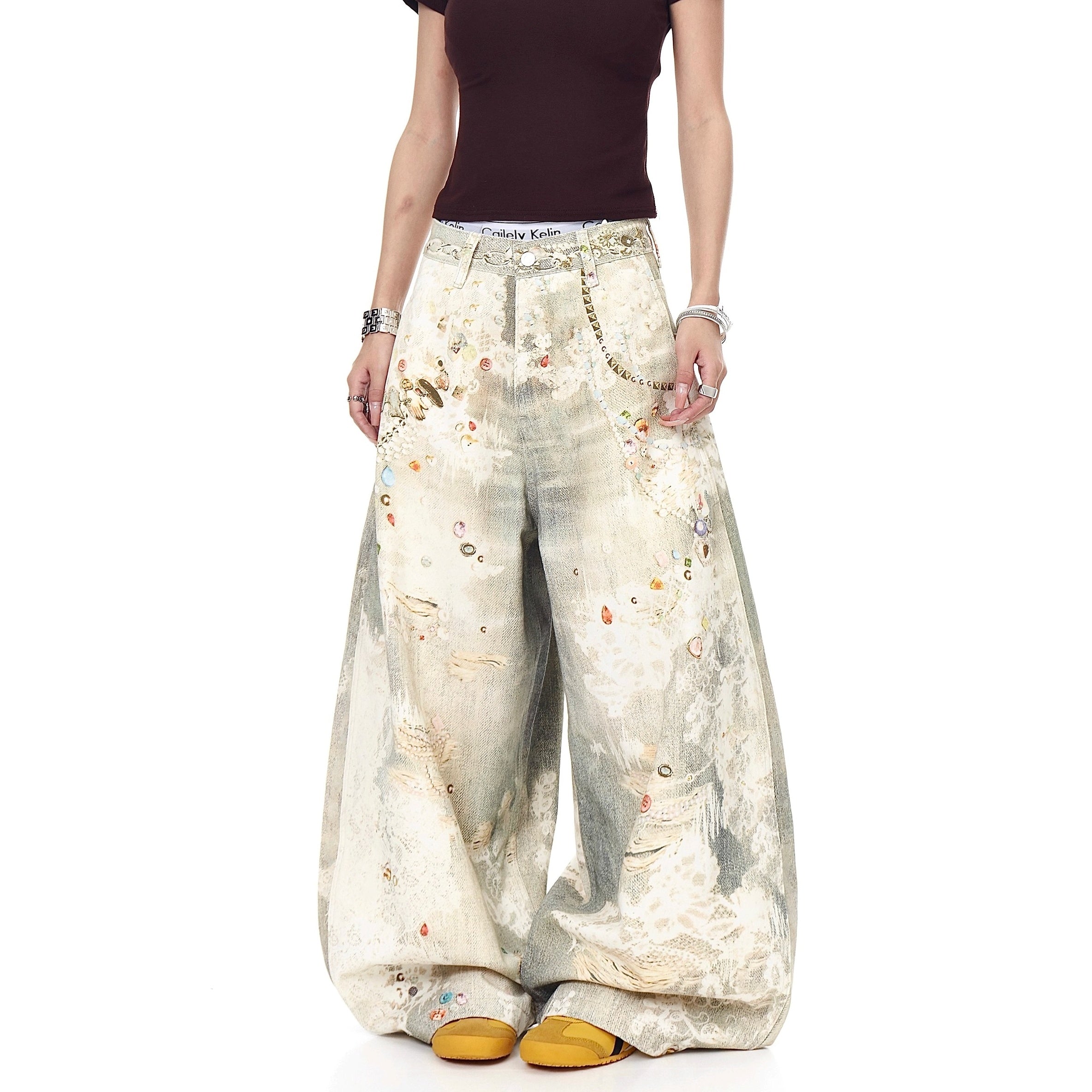 3D Printed Jewelry Distressed Curve Jeans MW10272