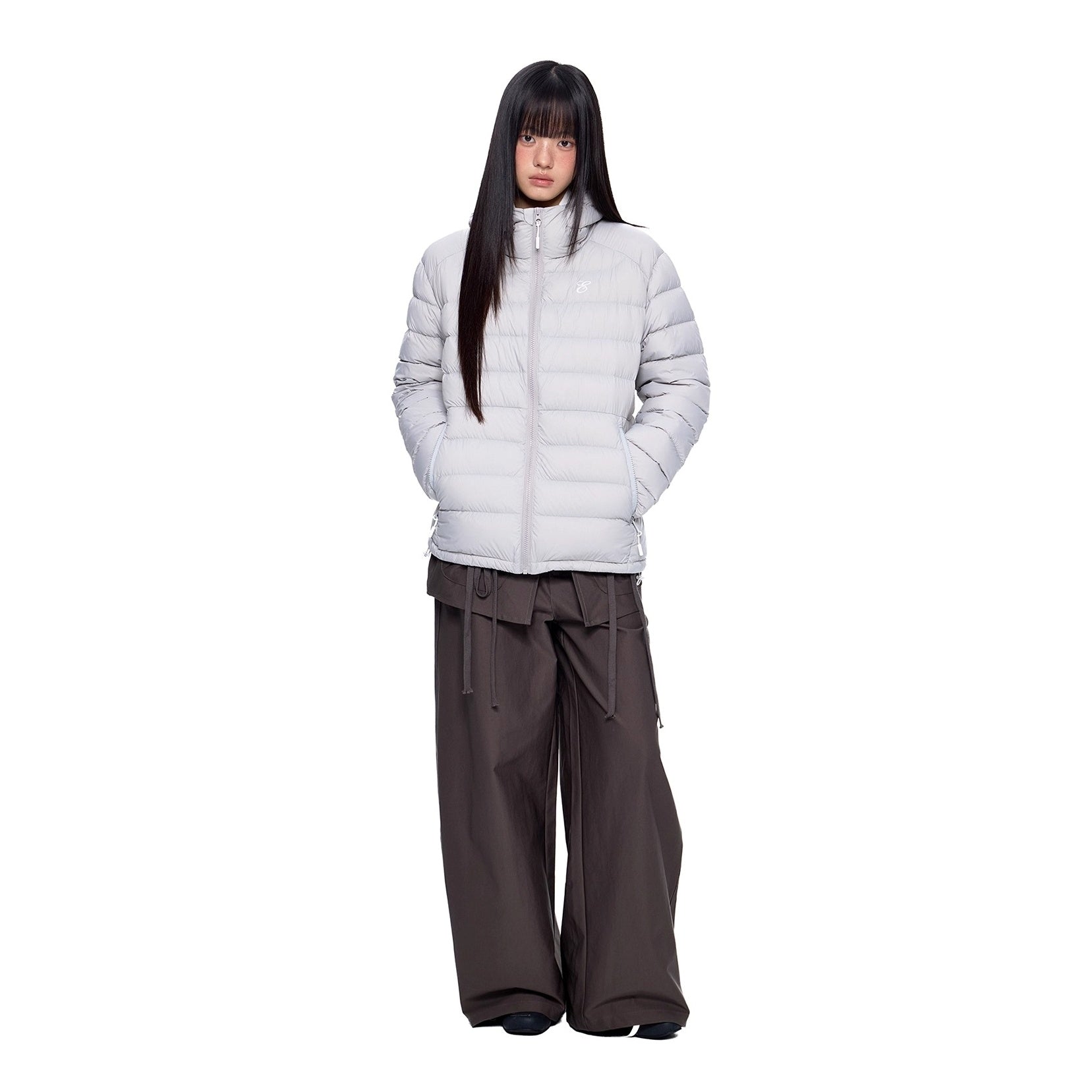 Rib Print Hooded Light Down Jacket EZ247