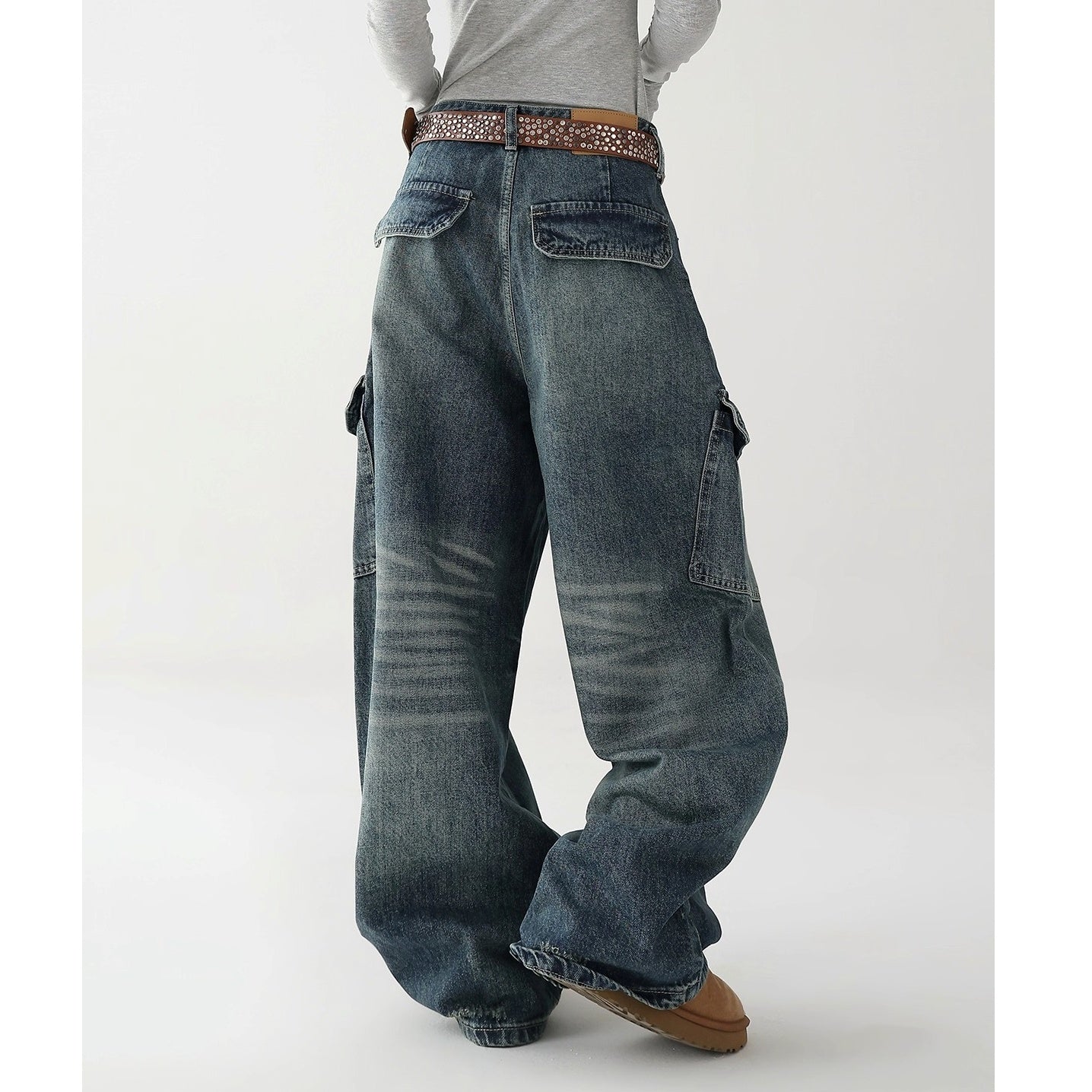 Washed Denim Cargo Curve Pants AC7149