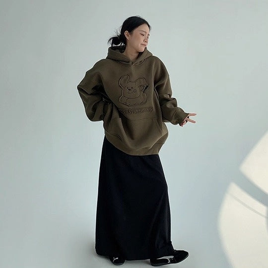 Retro Patch Embroidery Cartoon Plush Hoodie OS2070