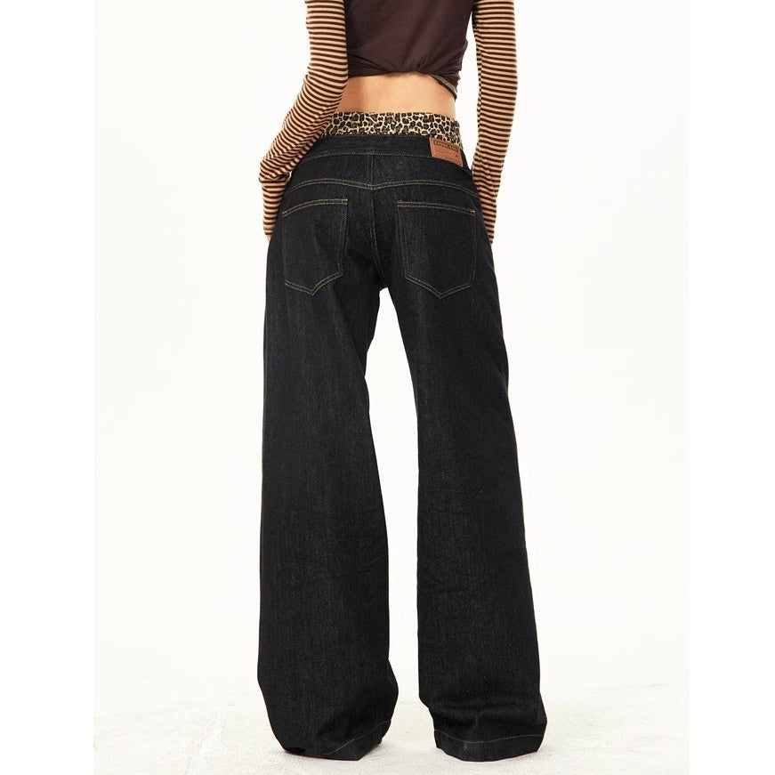 Leopard Print Double-Waist Loose Jeans MW10166