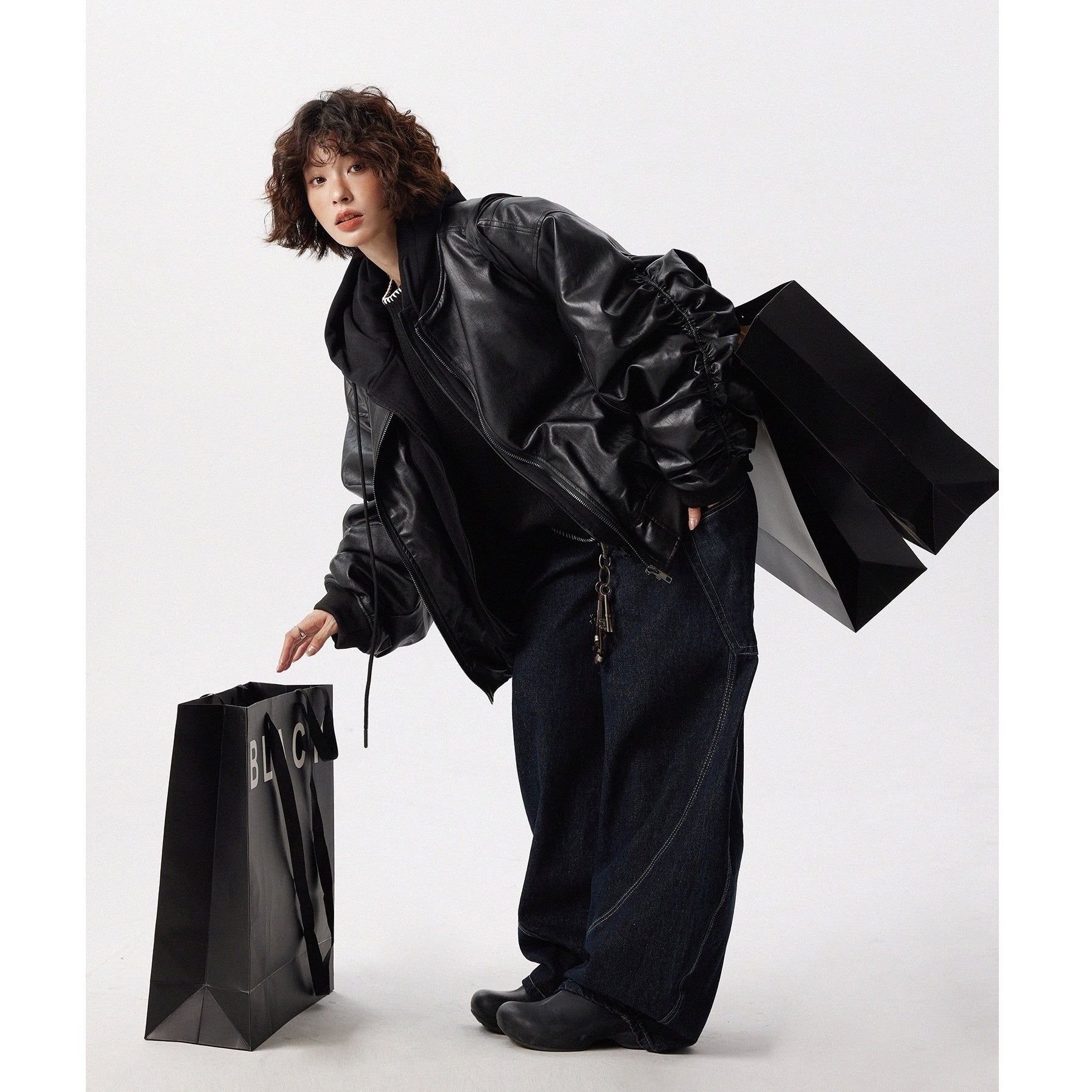 Fake Layered Design Hooded PU Leather Jacket MW10297