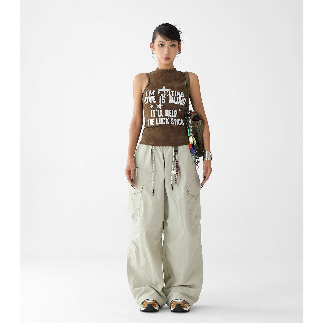 Letter Print Camouflage Stretch Sleeveless Top AC7117