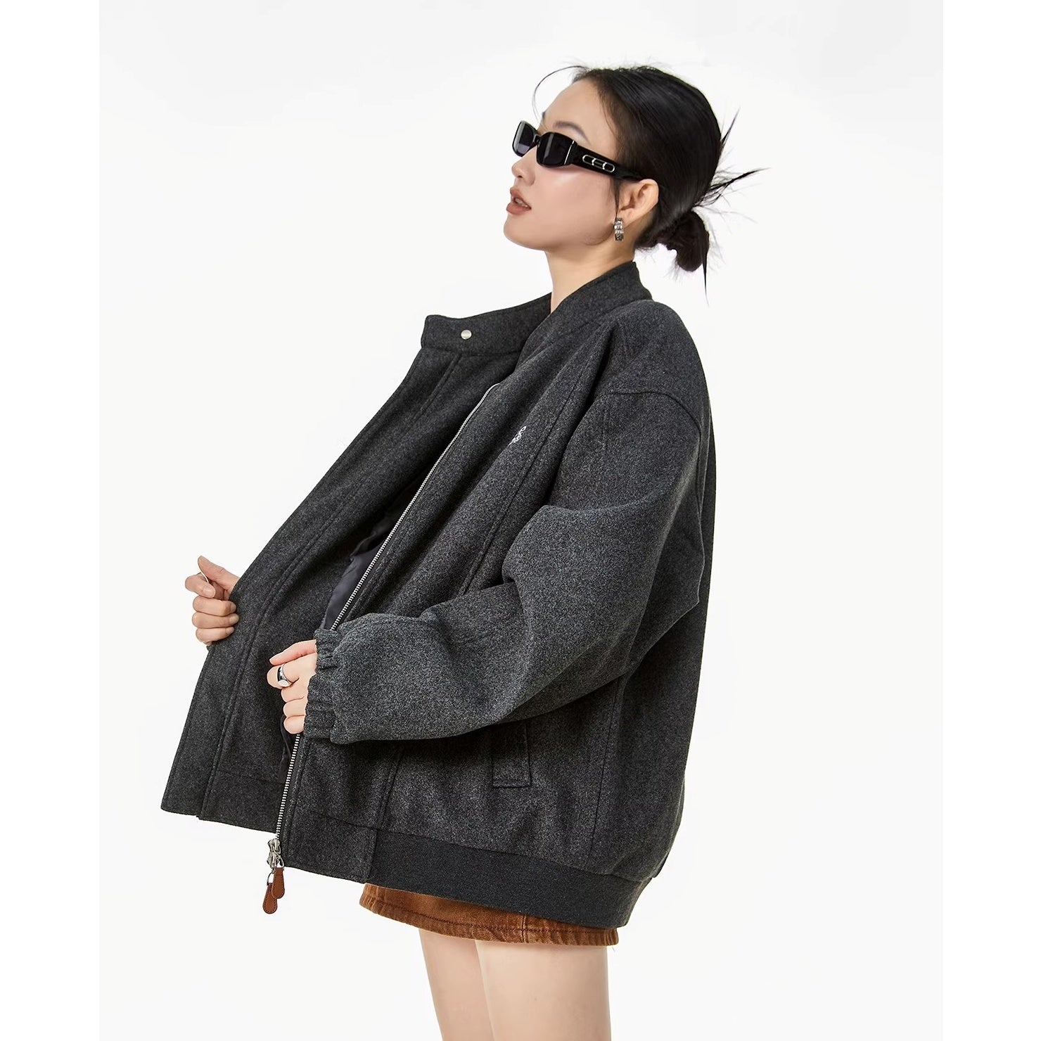 Embroidered Stand Collar Zip Jacket IC9119