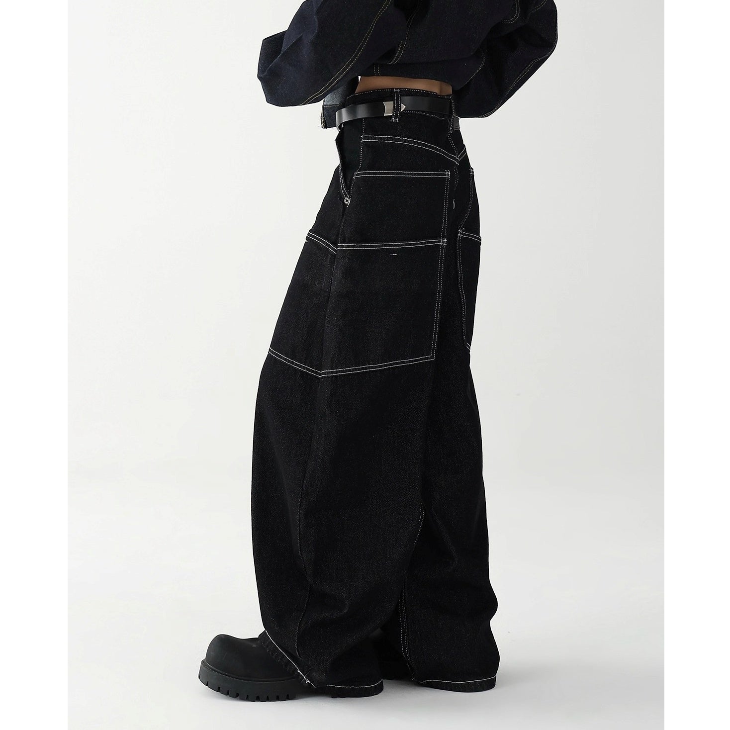 Contrast Stitch Loose Curve Jeans AC7158