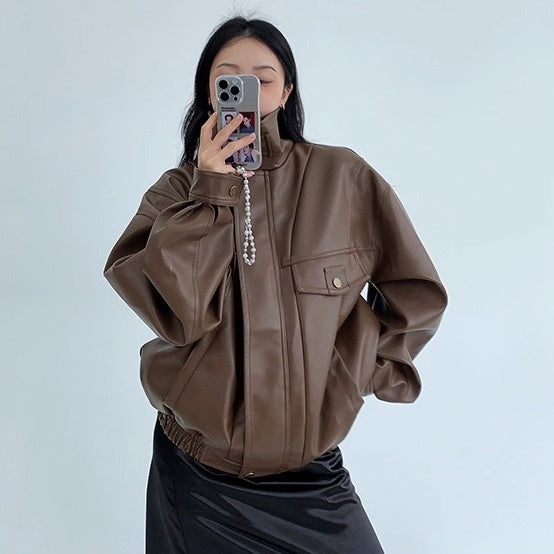 PU Leather Wide Silhouette Biker Jacket OS2024