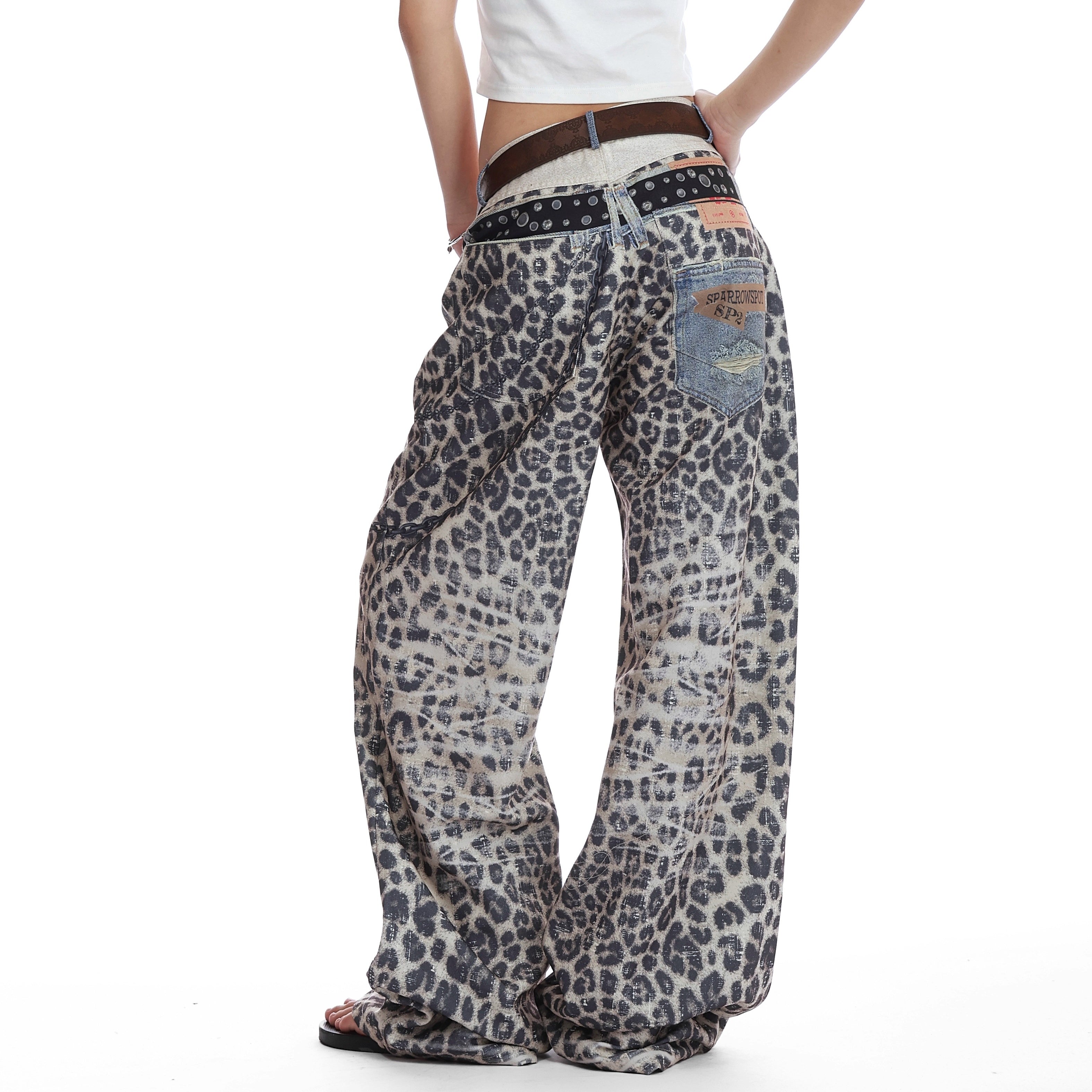 Double Waist Leopard Print Jeans VI2013