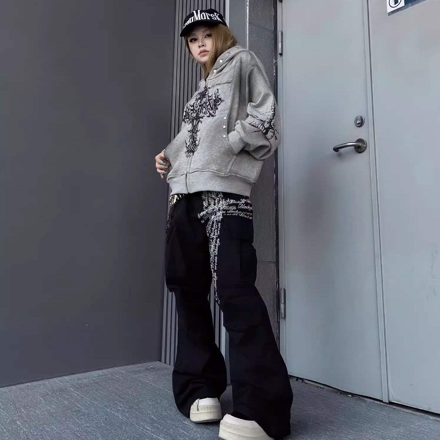 Stained Cross Print Hoodie Jacket MW10335