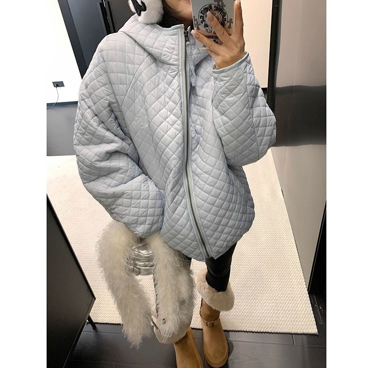 Diamond Lattice Quilting Light Hooded Down Jacket OS2076