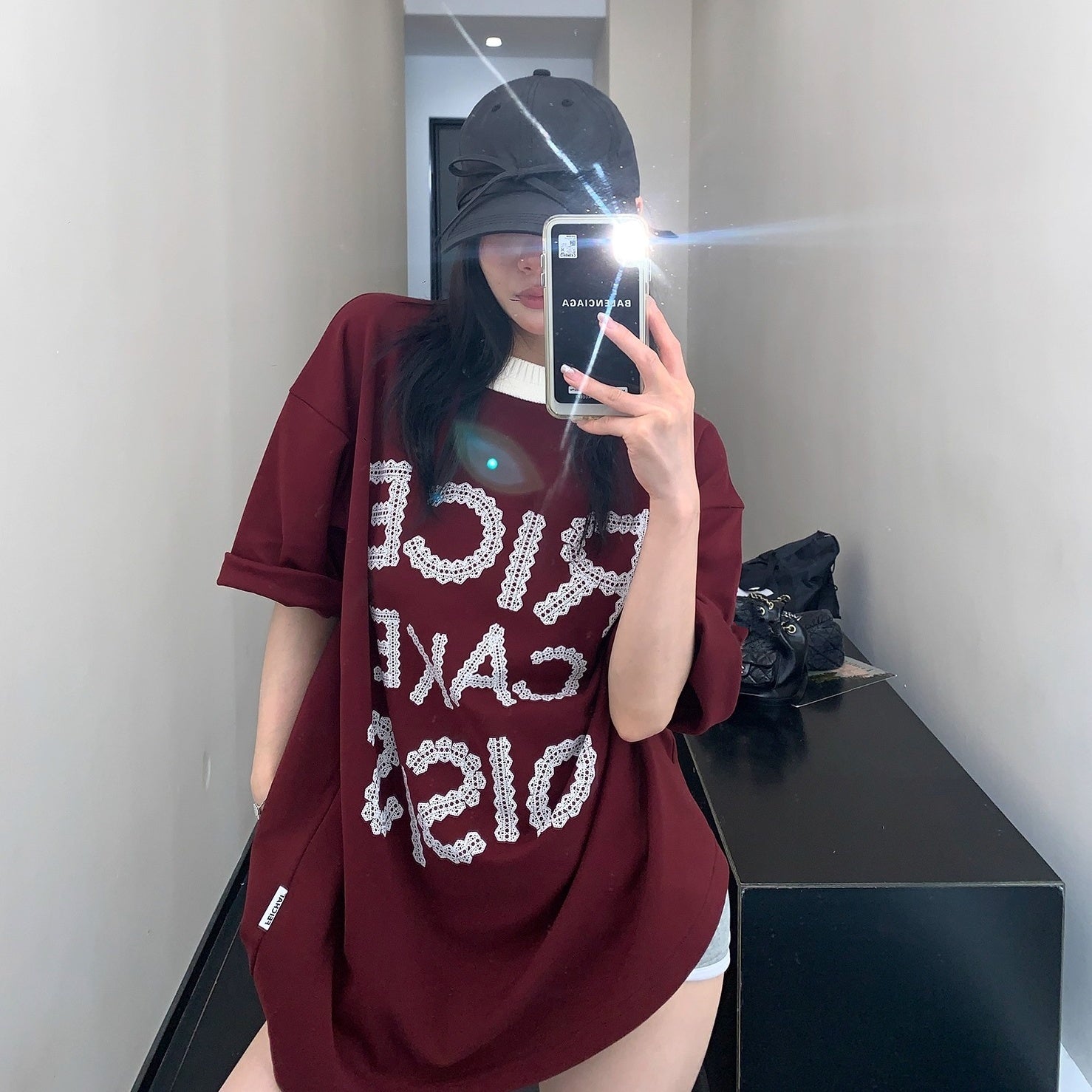 Lace Letter Loose Ringer T-shirt OS2001