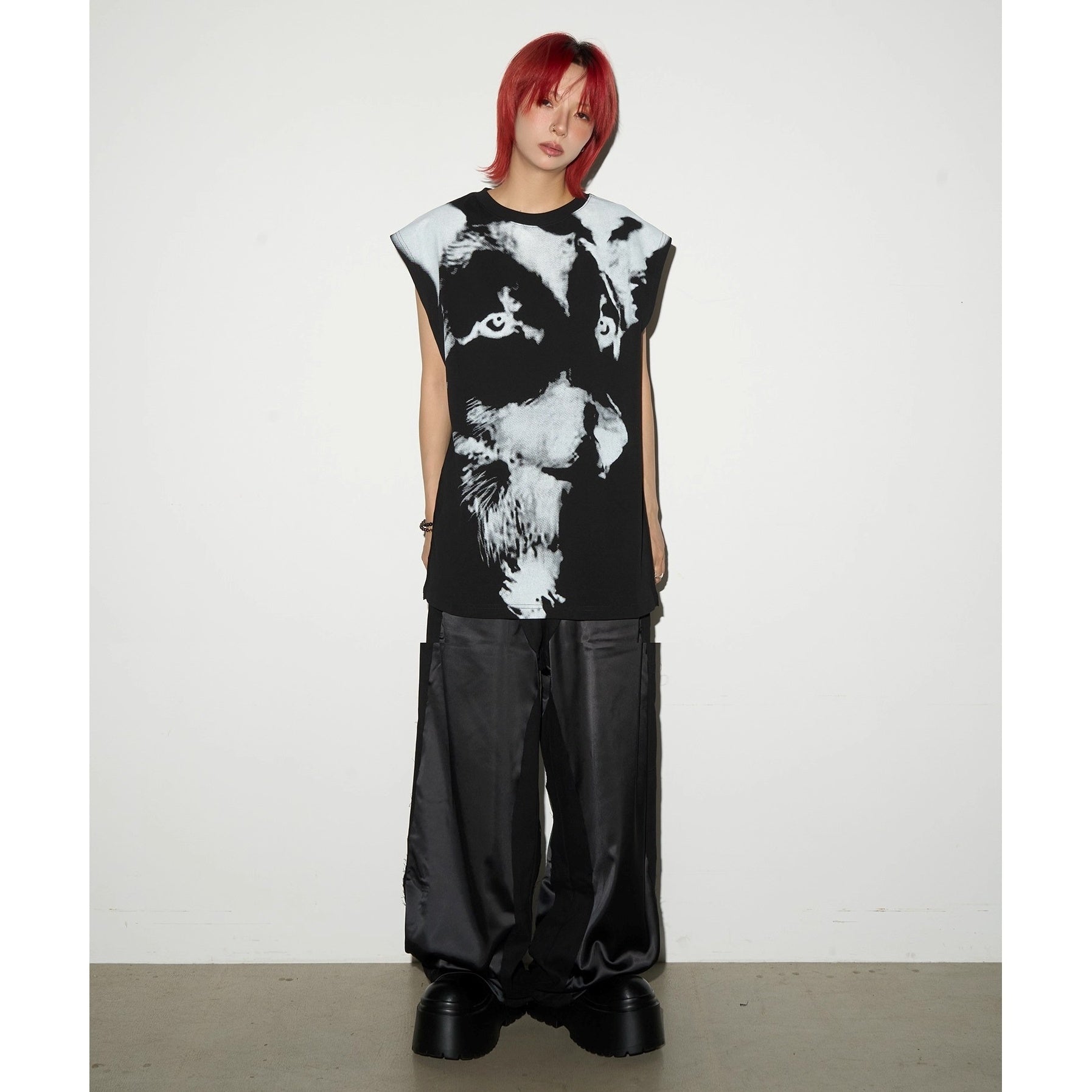 Wolf Dog Print Sleeveless T-Shirt MN9011