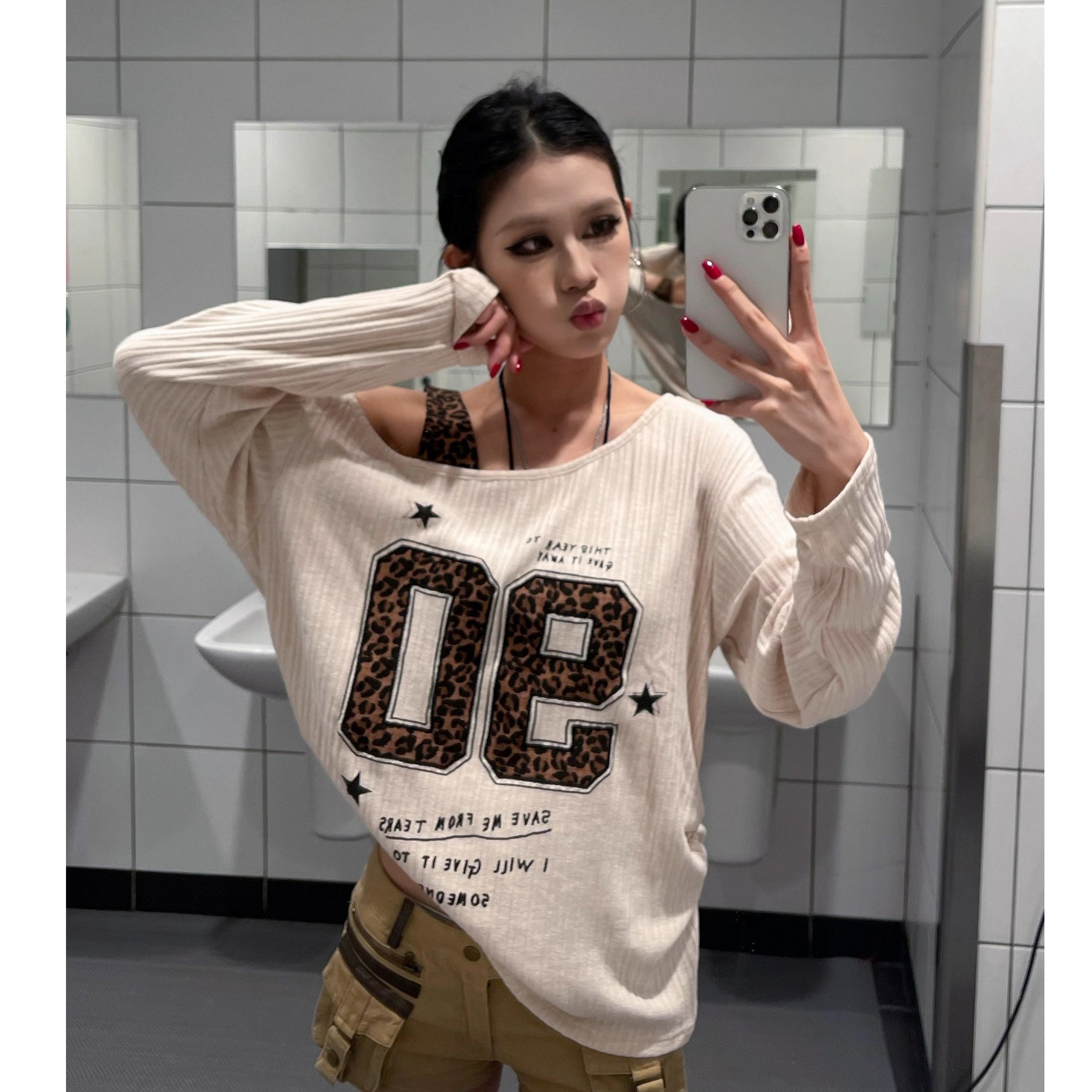 Slanted Shoulder Strap Long Sleeve Cutsew VI2008