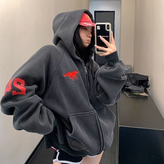 Numbering Loose Raglan Hooded Jacket OS2044