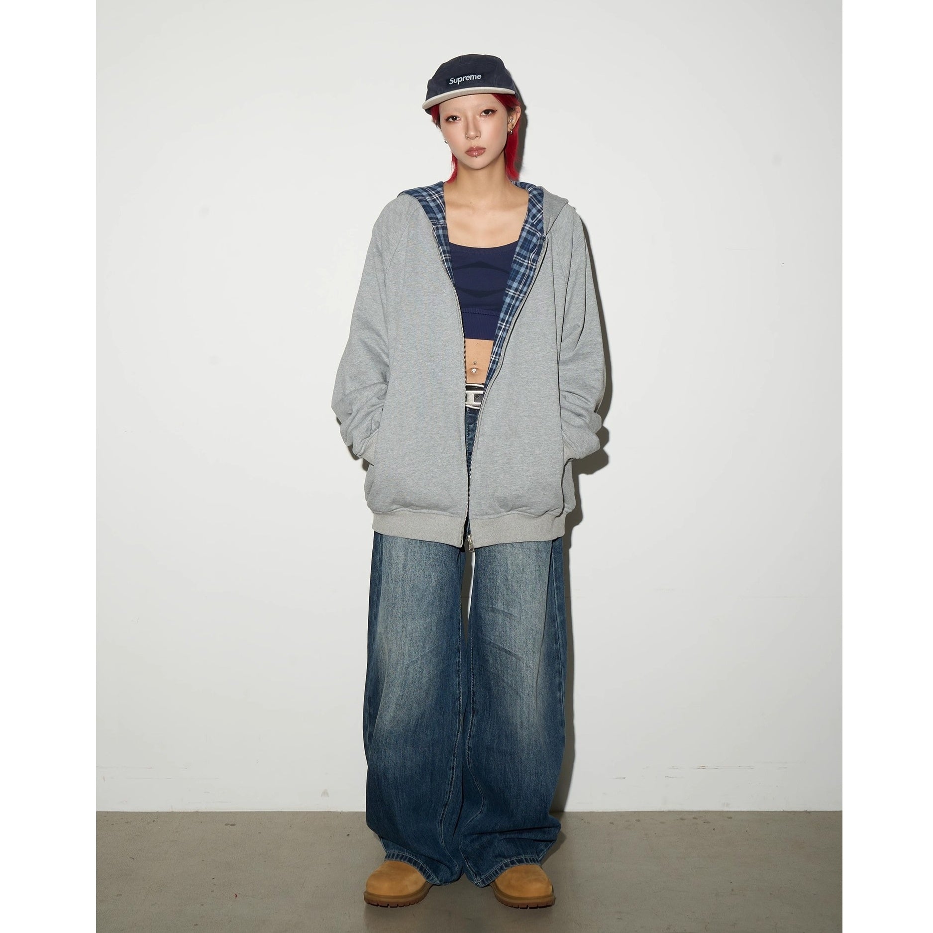 Reversible Plaid Hooded Sweat Jacket MN9040