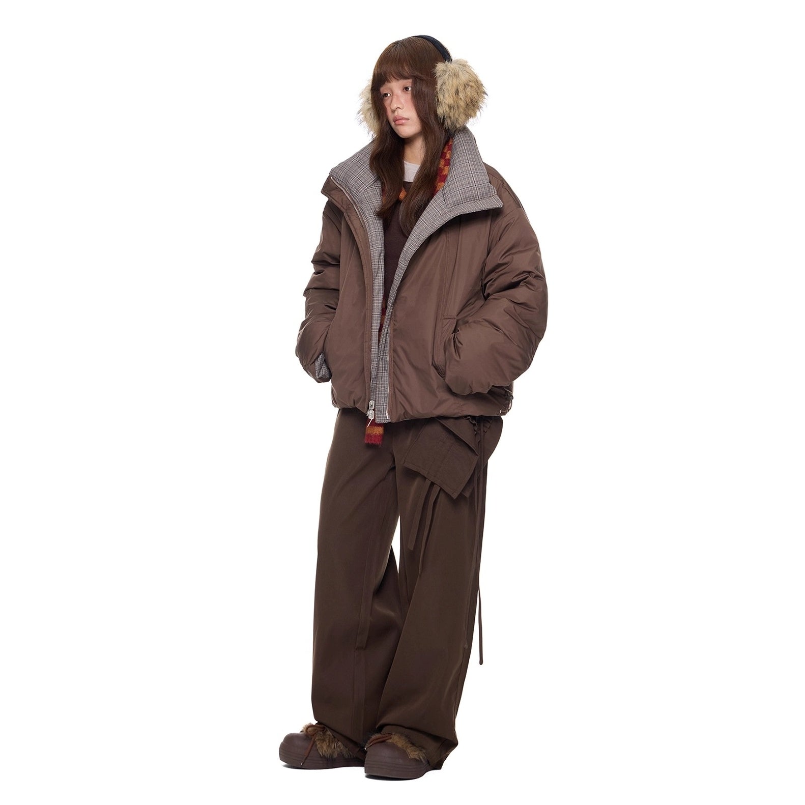 Reversible Plaid Down Jacket EZ299