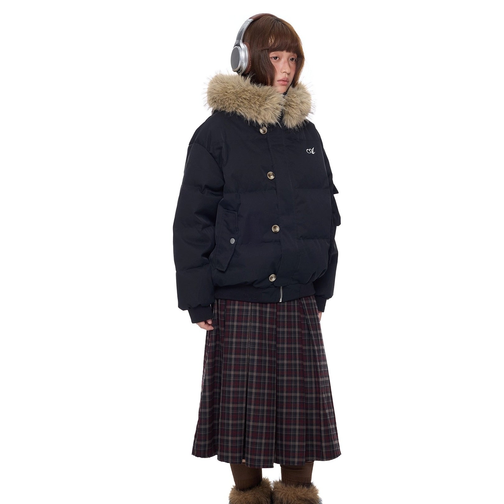 Large Fur Collar Hooded Down Jacket EZ301