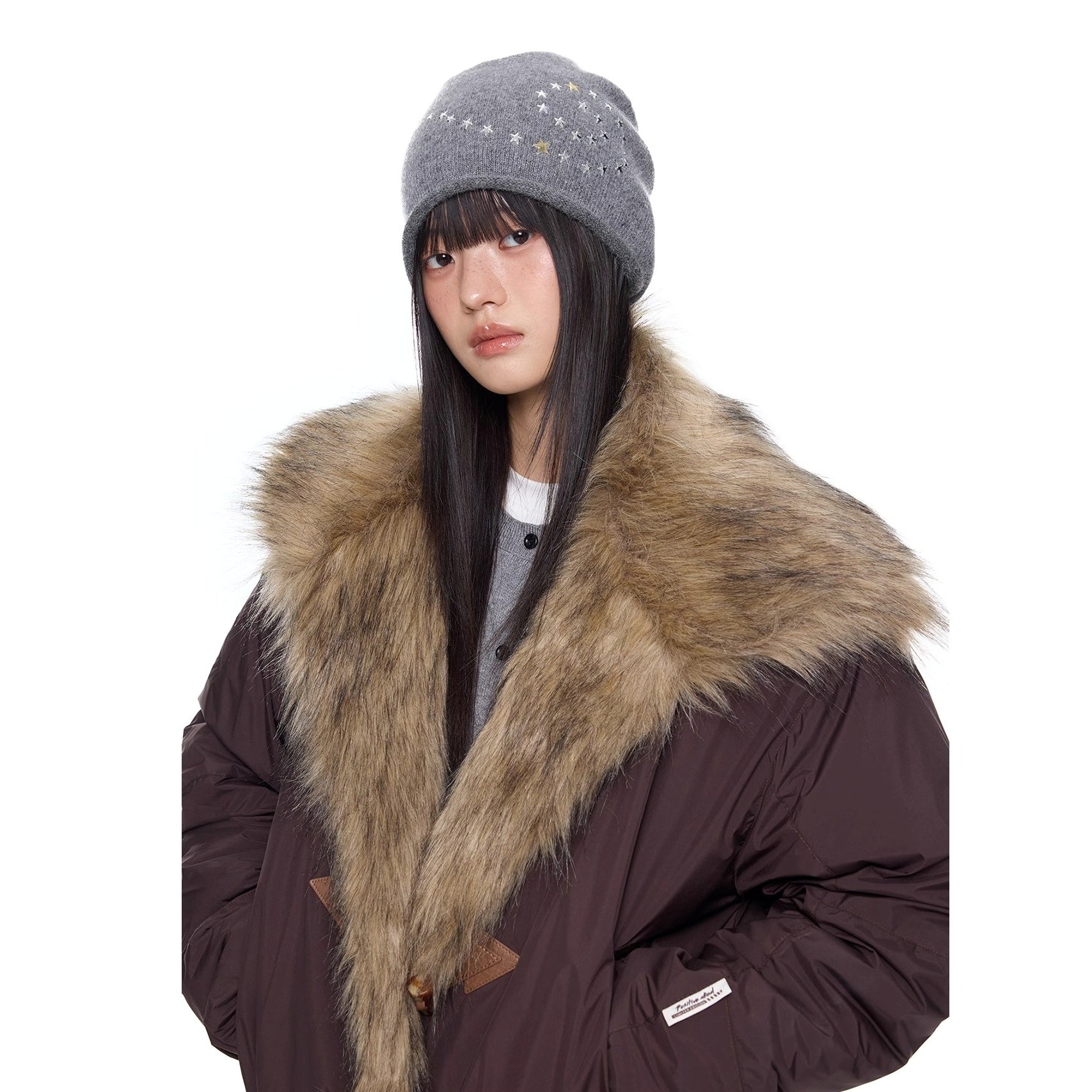 Fluffy Large Lapel Horn Buckle Cropped Jacket EZ289