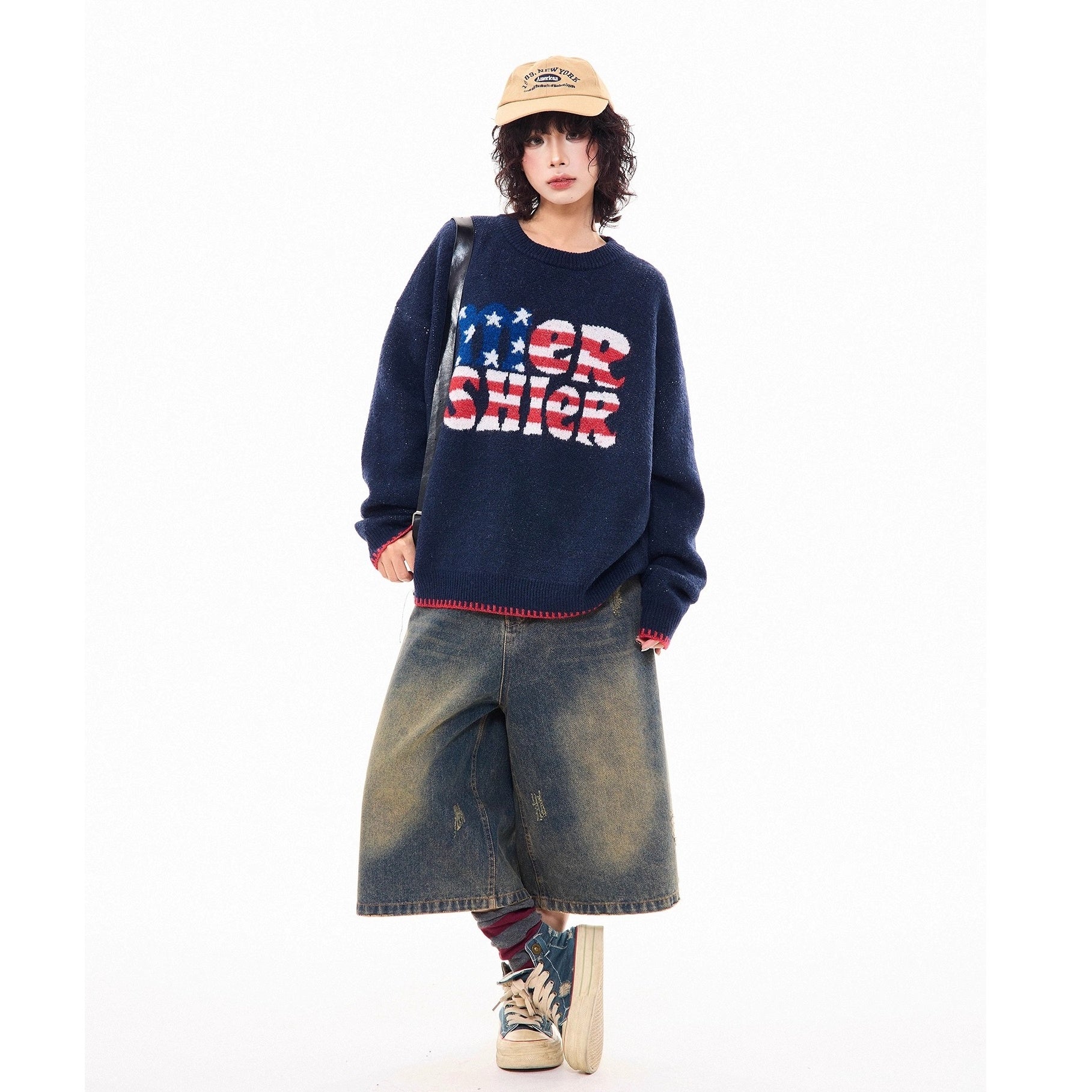 American Retro Letter Knitted Sweater MW10277