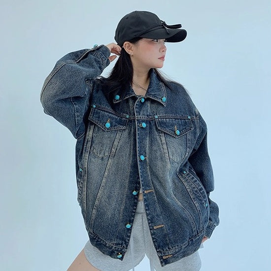 Turquoise Buckle Denim Jacket OS2042