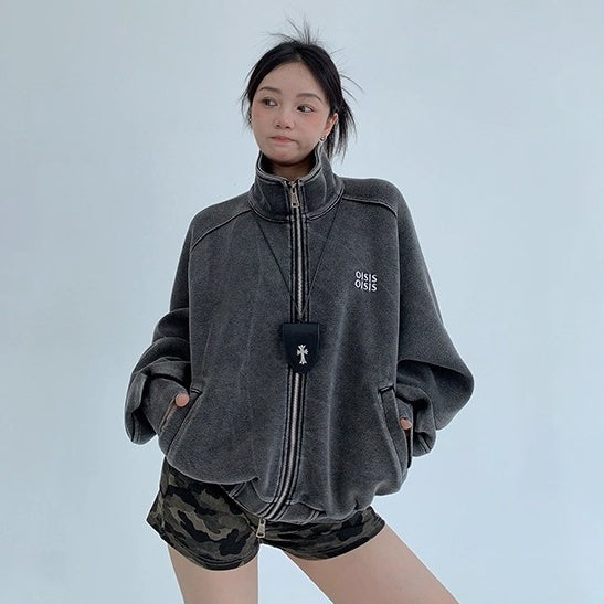 Damage Washed Stand Collar Casual Jacket OS2048