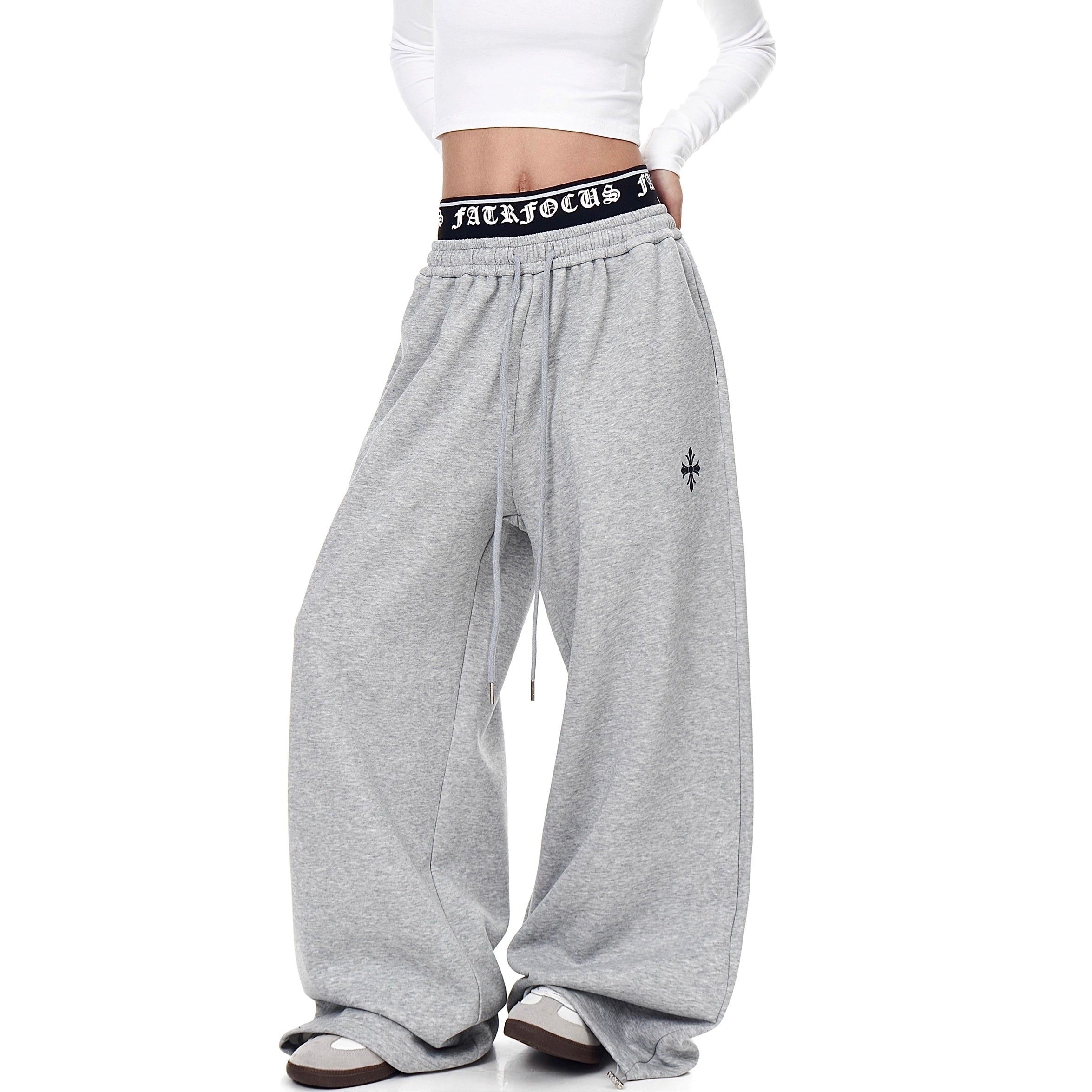Gothic Letter Print Double Waist Sweat Pants BK7007