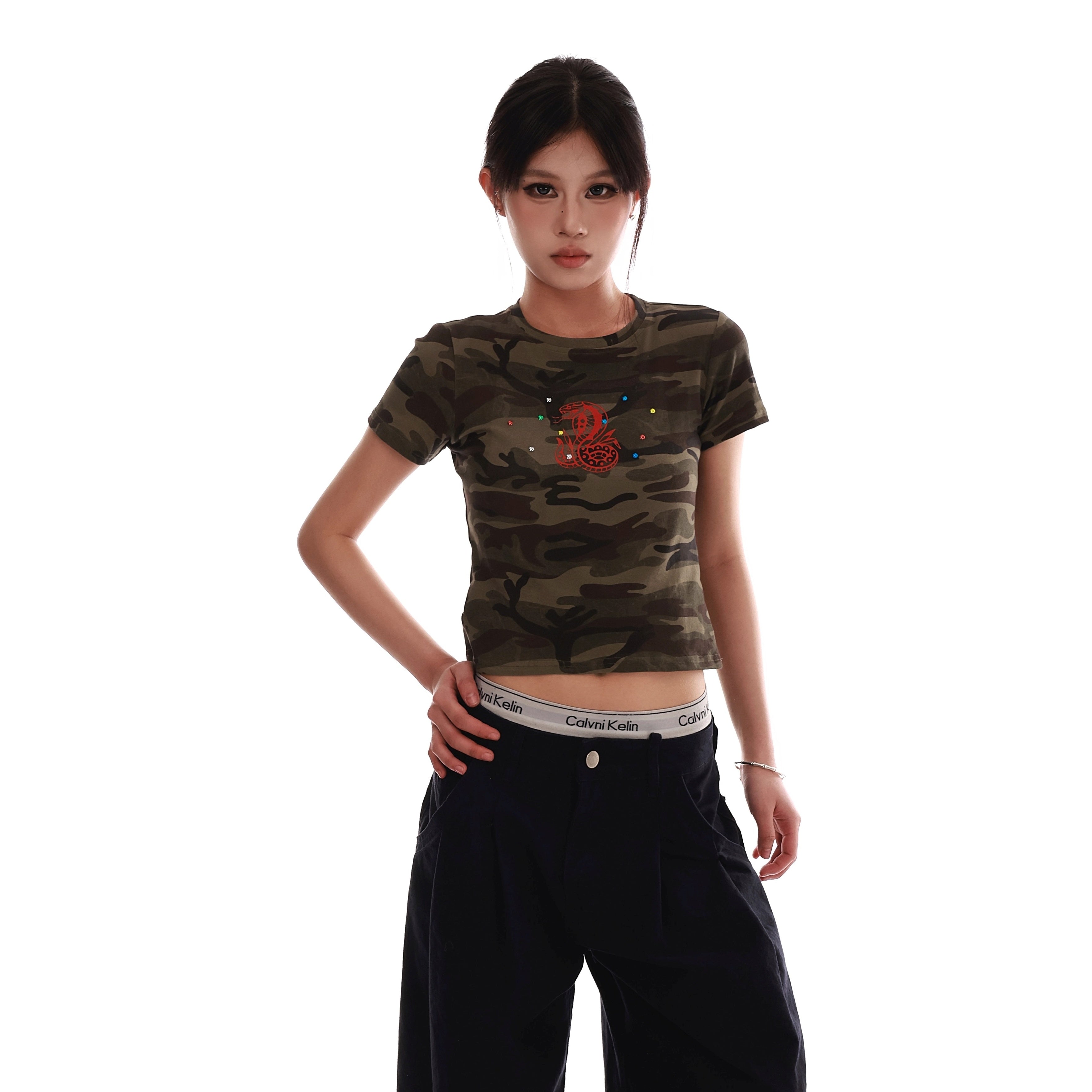 Camouflage Slim Cropped T-shirt VI2005