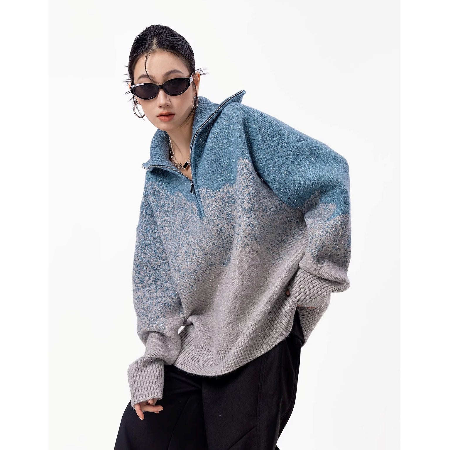 Gradient High-Neck Loose Sweater IC9115