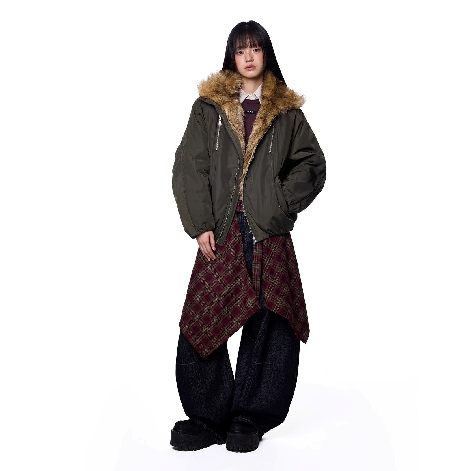 Stand Collar Fur Stitch Jacket EZ257