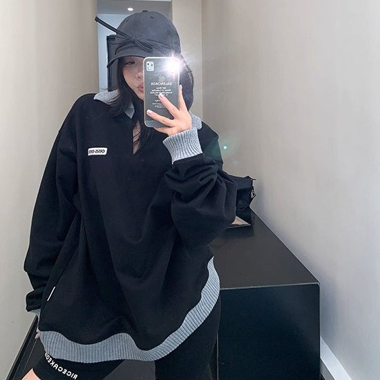 Contrast Lib Collar Loose Sweat OS2057
