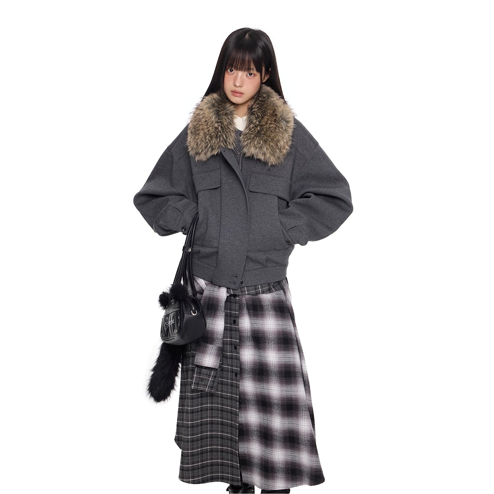 Fur Neck Pocket Cropped Jacket EZ285