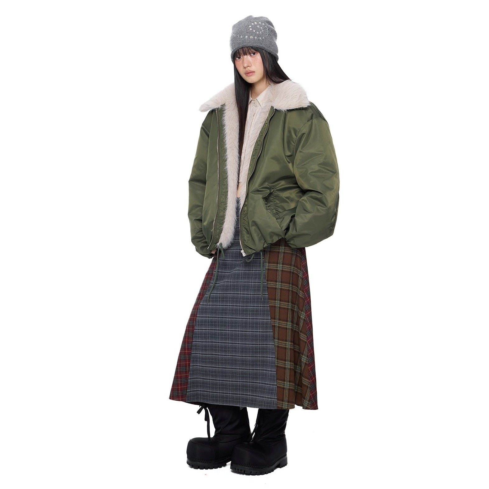 Fluffy Contrast Big Lapel Jacket EZ281